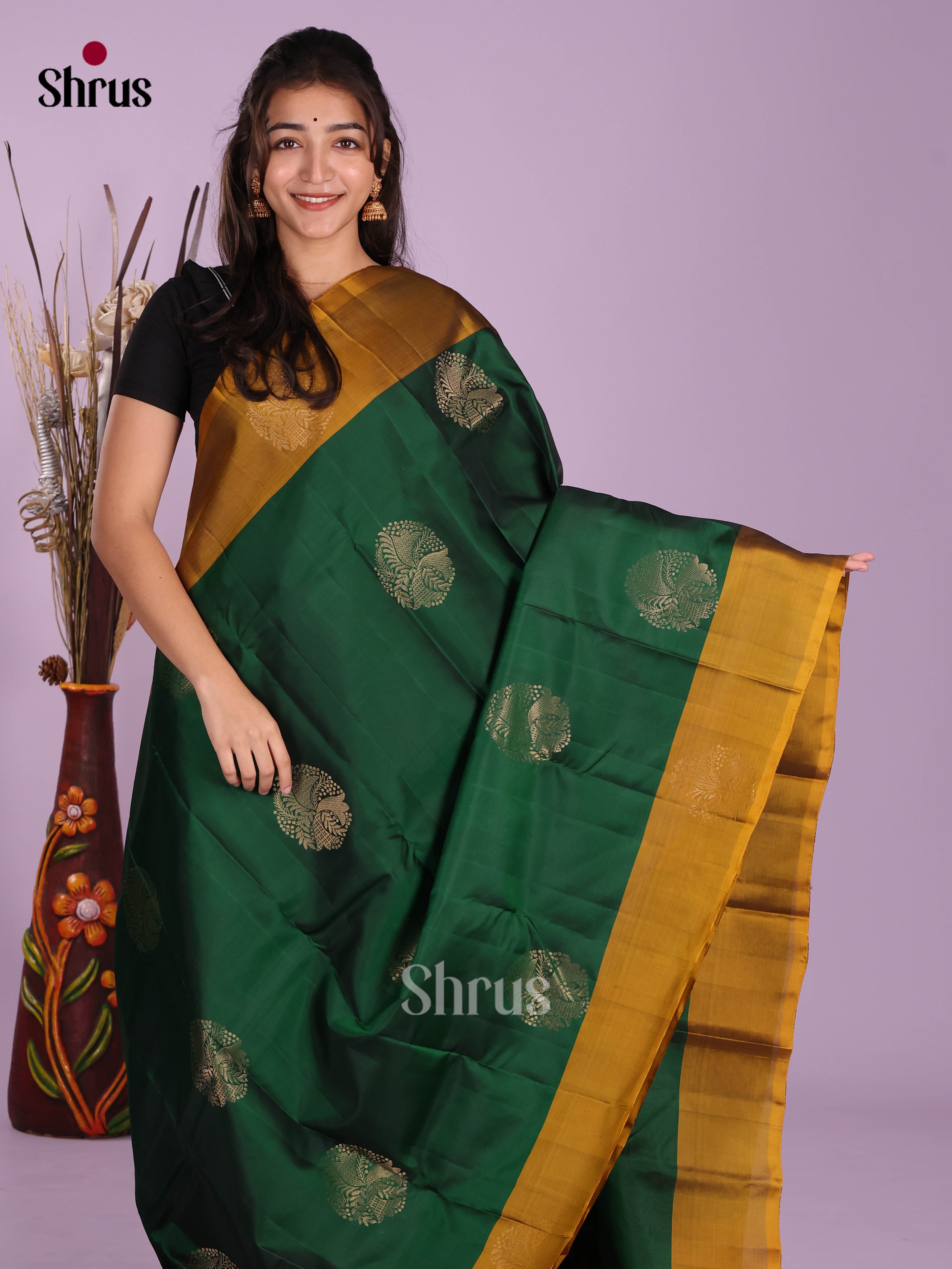 Green & Mustard - Softsilk-halfpure Saree