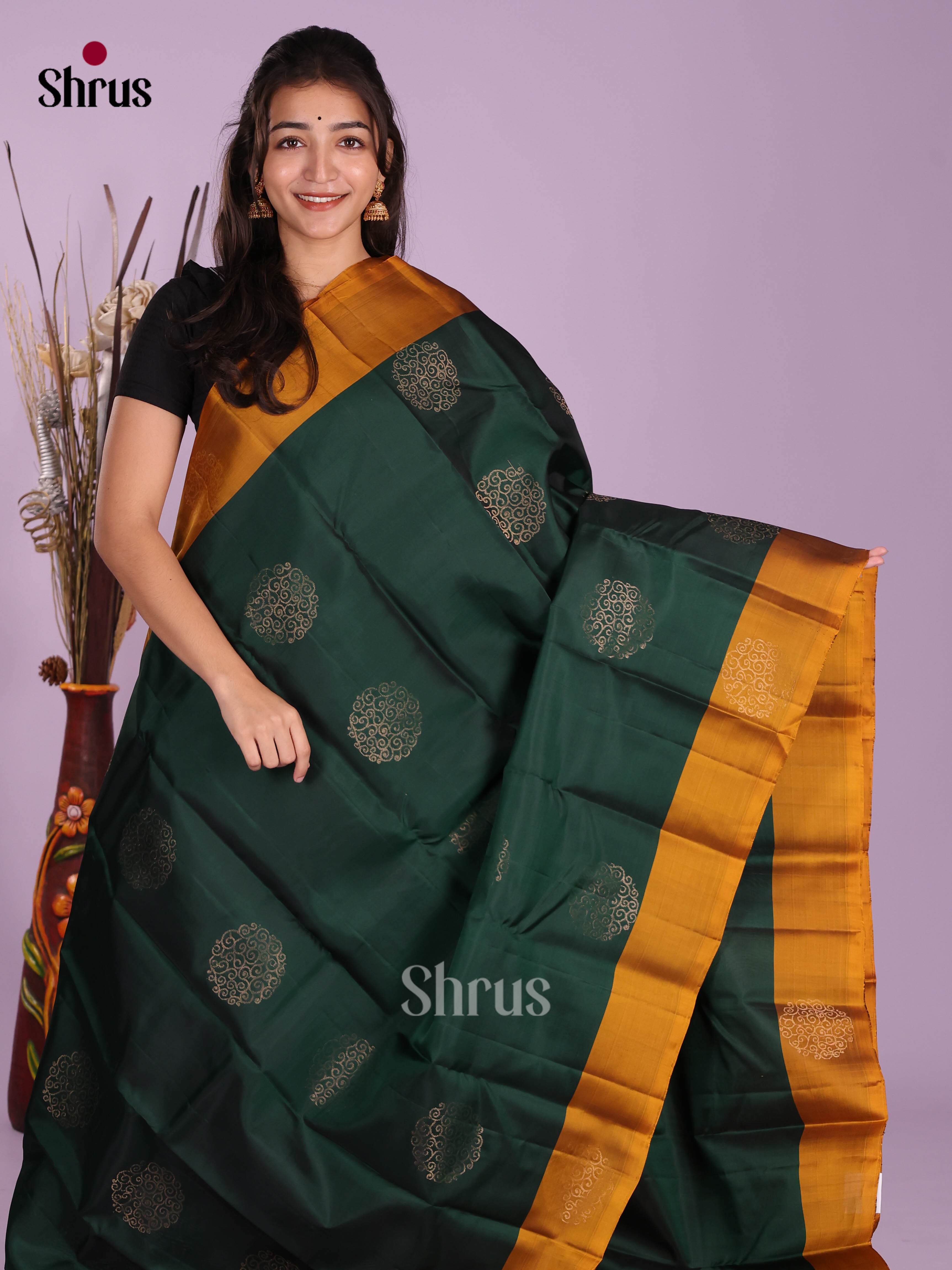 Green & Mustard - Softsilk-halfpure Saree - Shop on Shrus.com