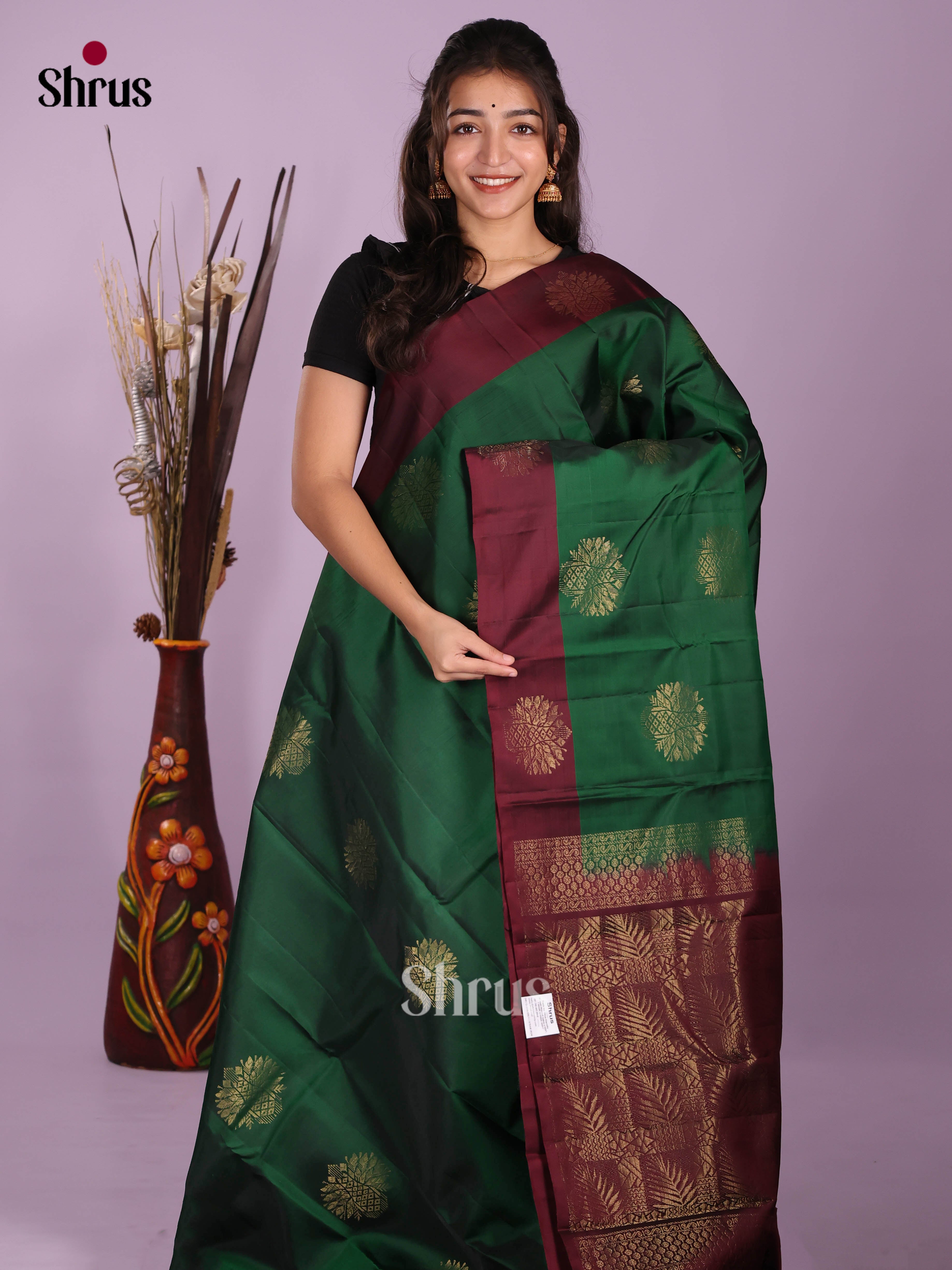 Green & Maroon - Softsilk-halfpure Saree