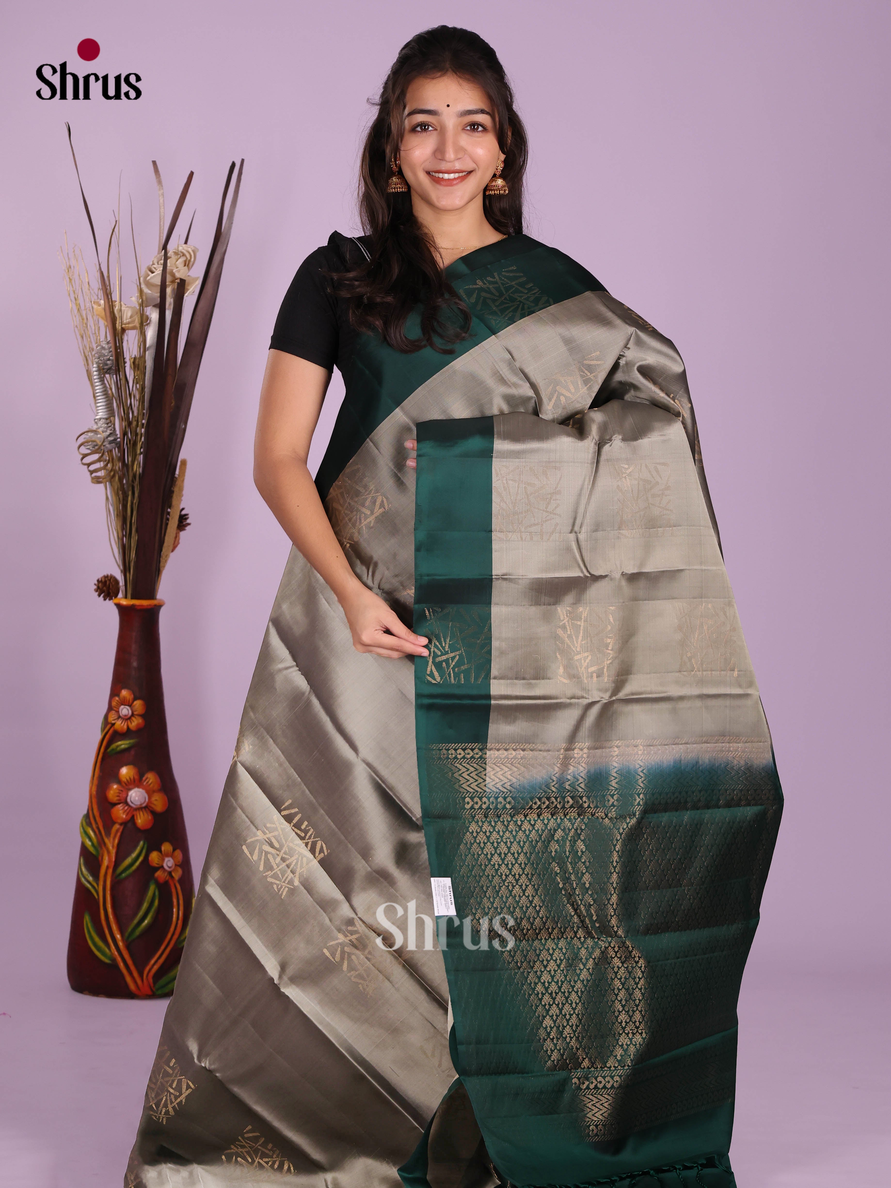 Grey & Green - Softsilk-halfpure Saree