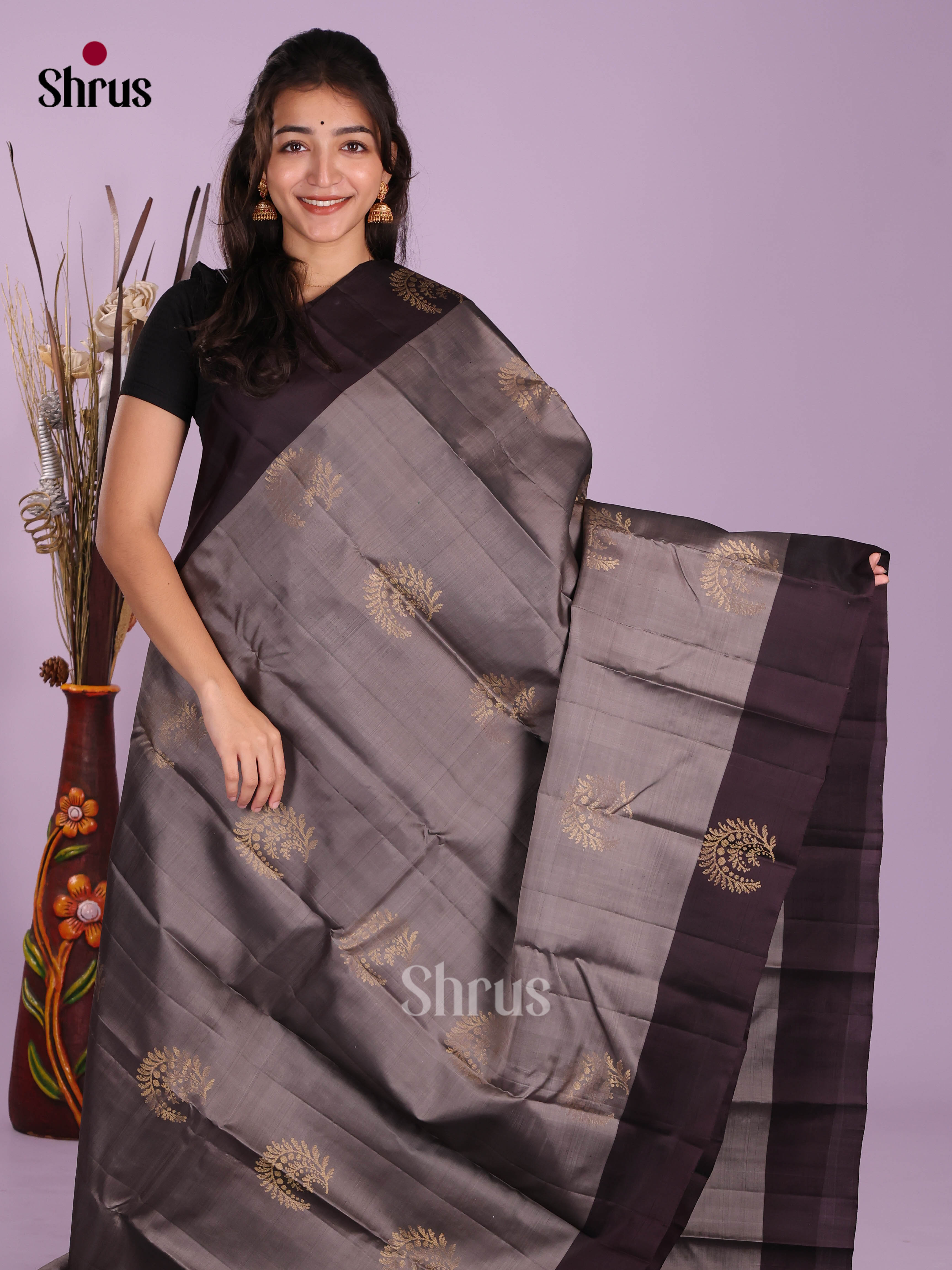 Grey - Softsilk-halfpure Saree - Shop on Shrus.com