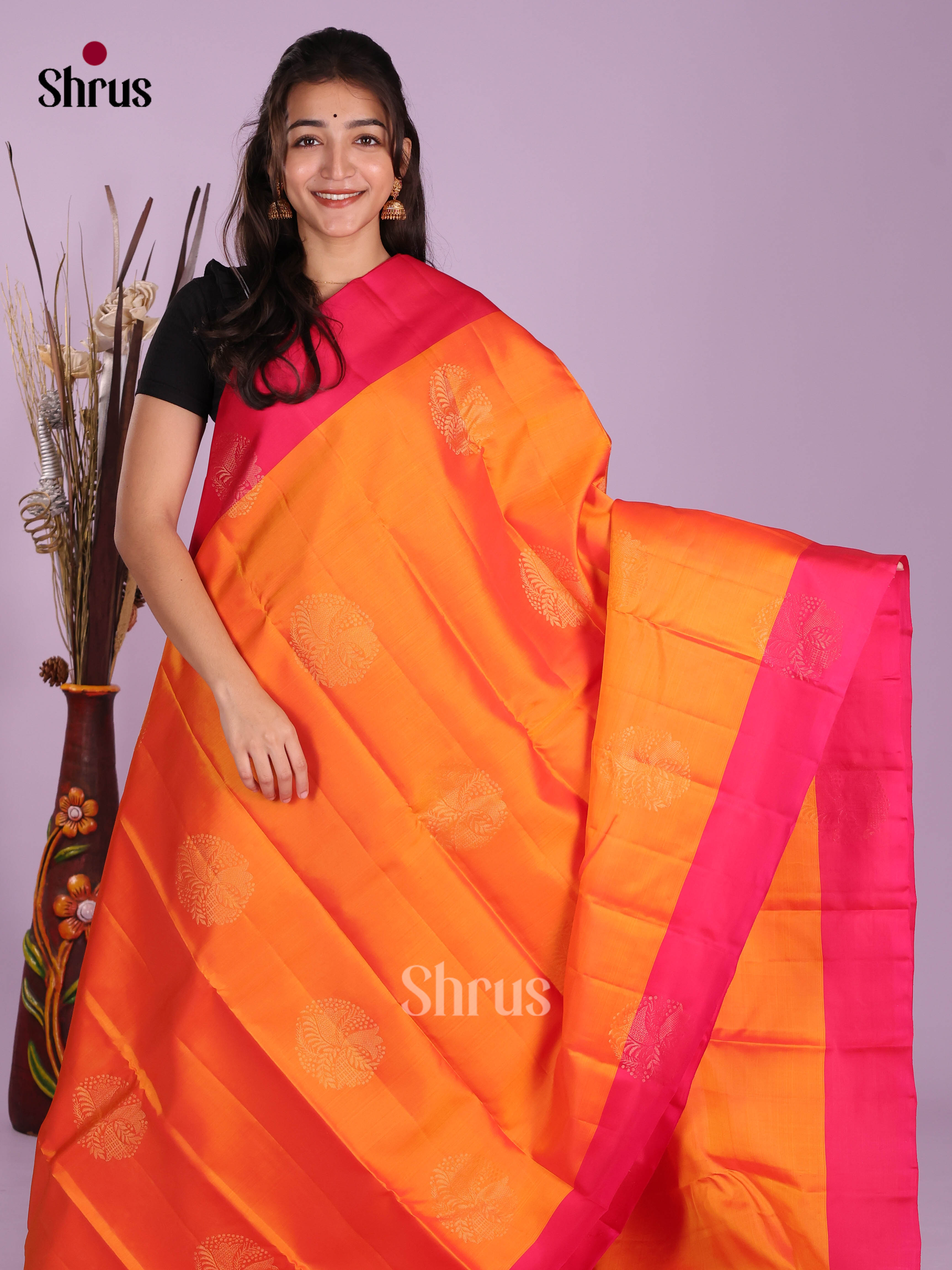 Orange & Pink- Softsilk-halfpure Saree