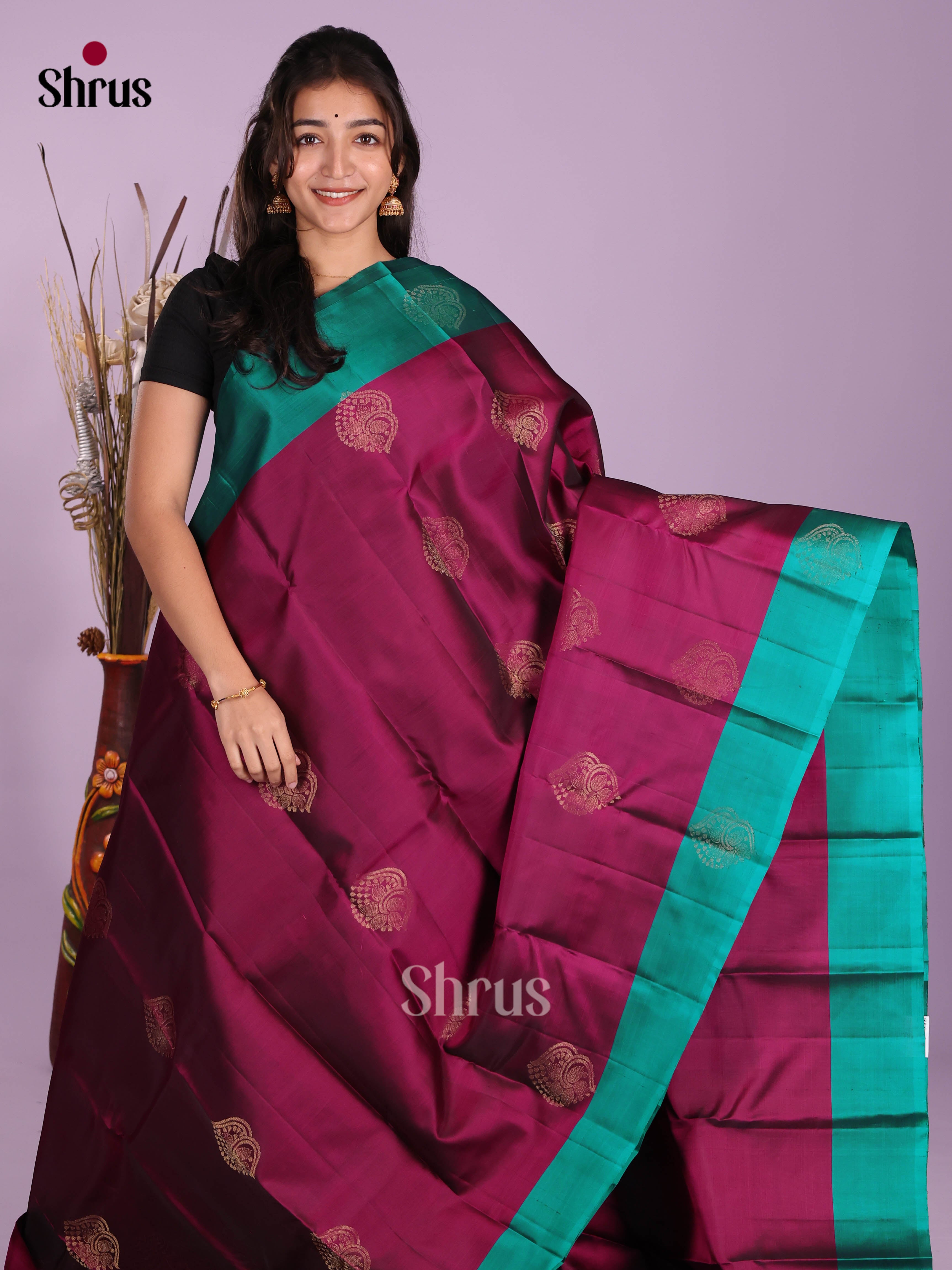 Maroon & Green- Softsilk-halfpure Saree