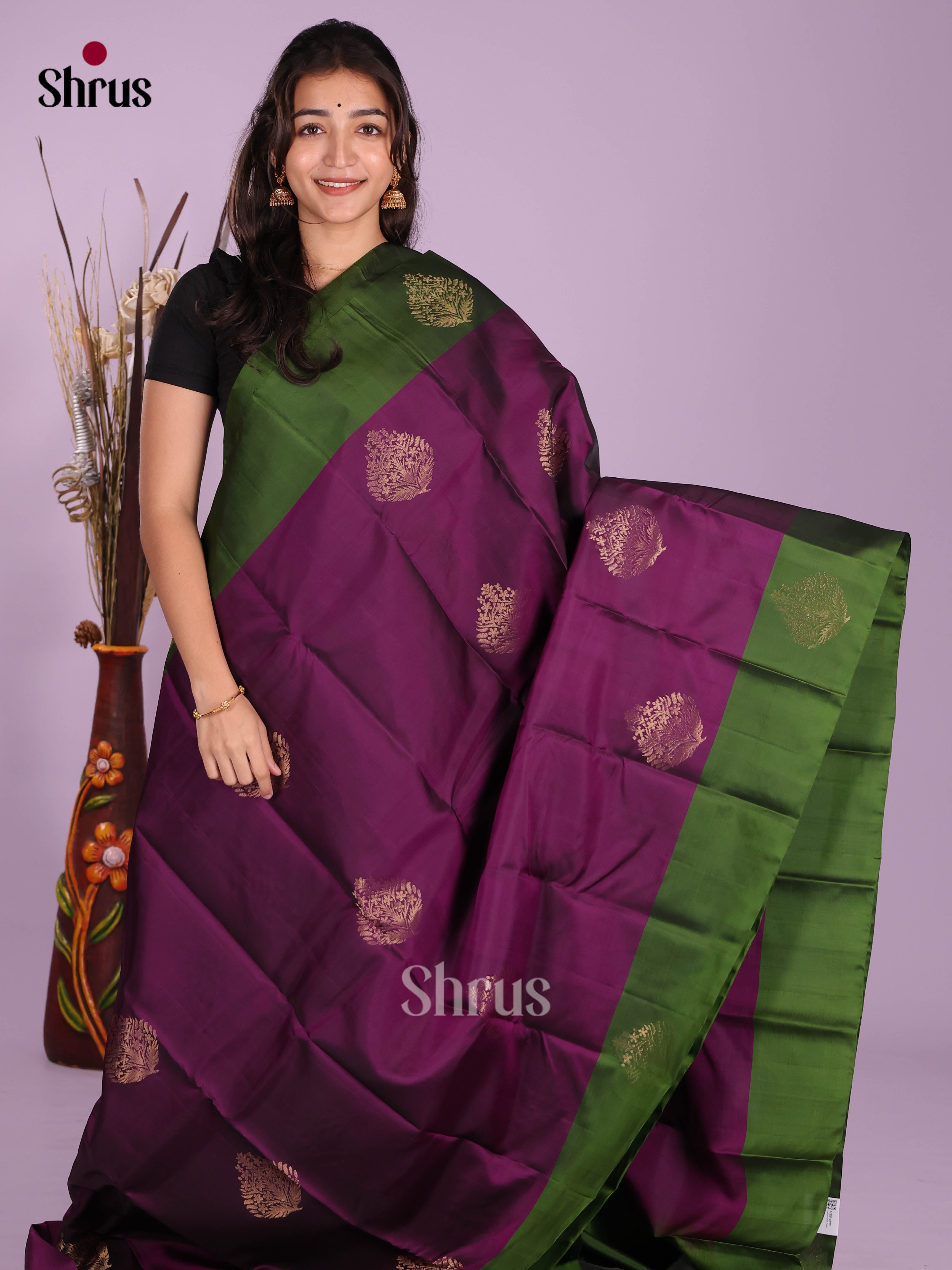 Violet & Green - Softsilk-halfpure Saree - Shop on Shrus.com