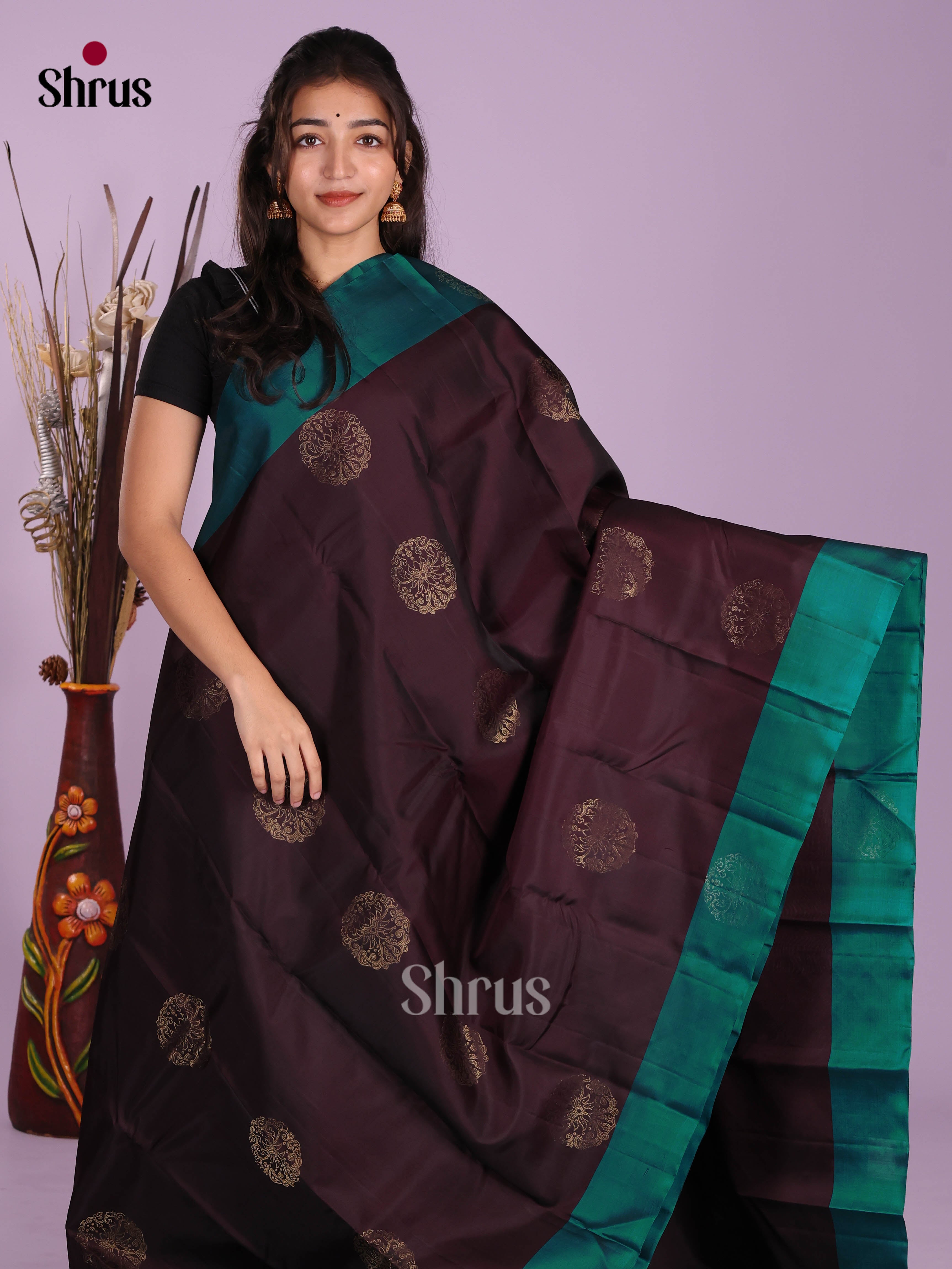 Brown & Green - Softsilk-halfpure Saree