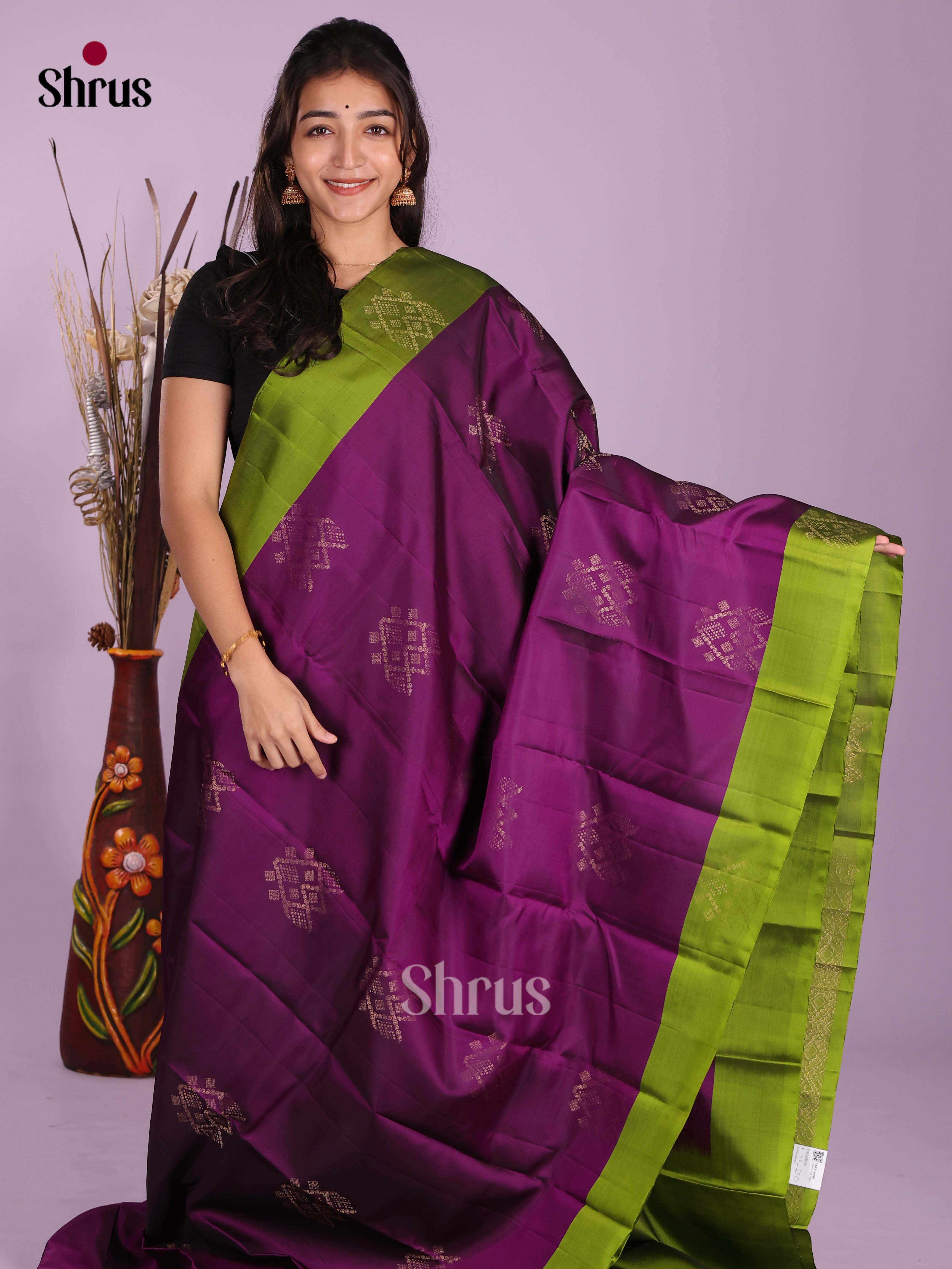 Violet & Green - Softsilk-halfpure Saree - Shop on Shrus.com