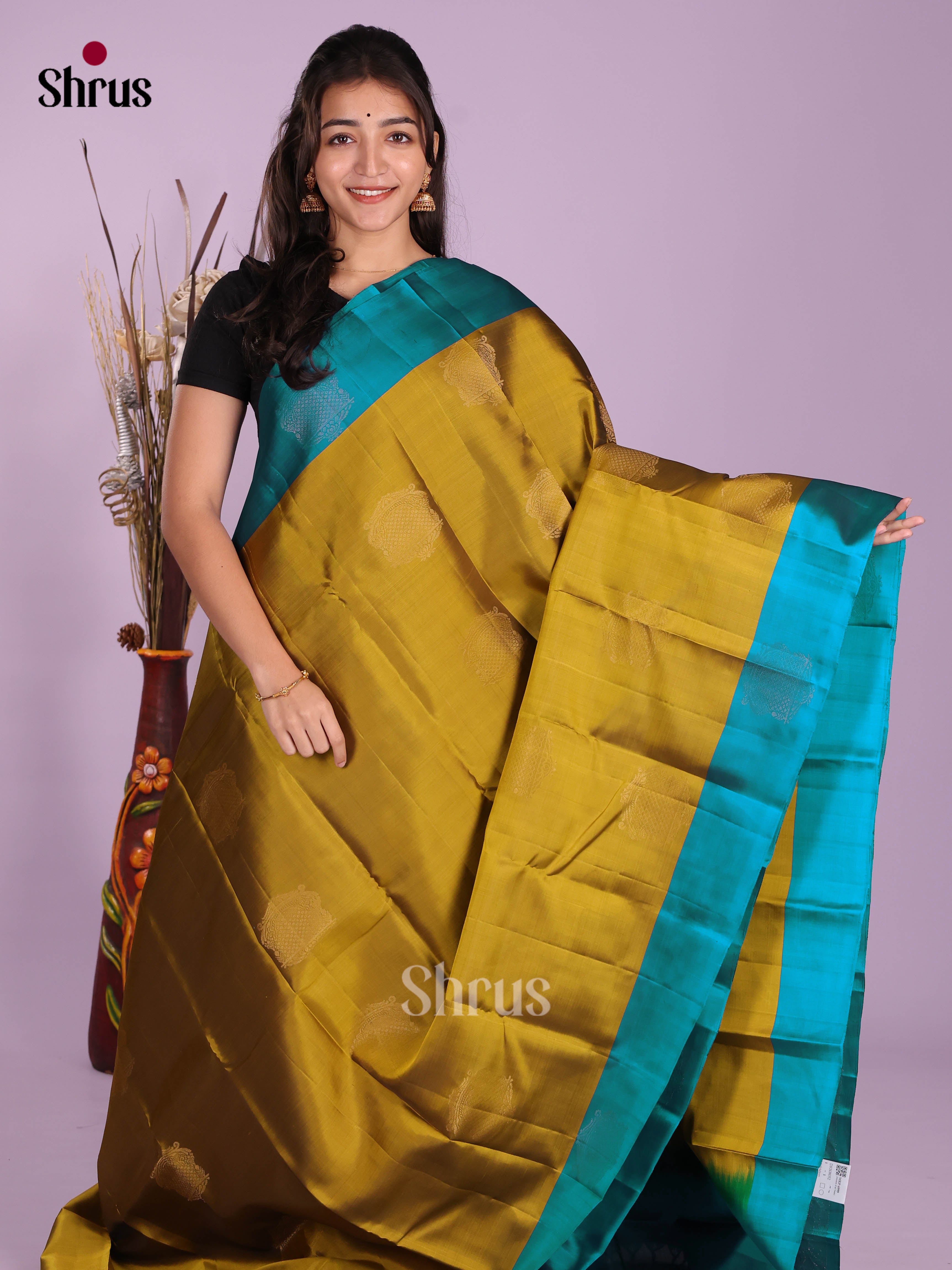Mehandi Green & Blue- Softsilk-halfpure Saree