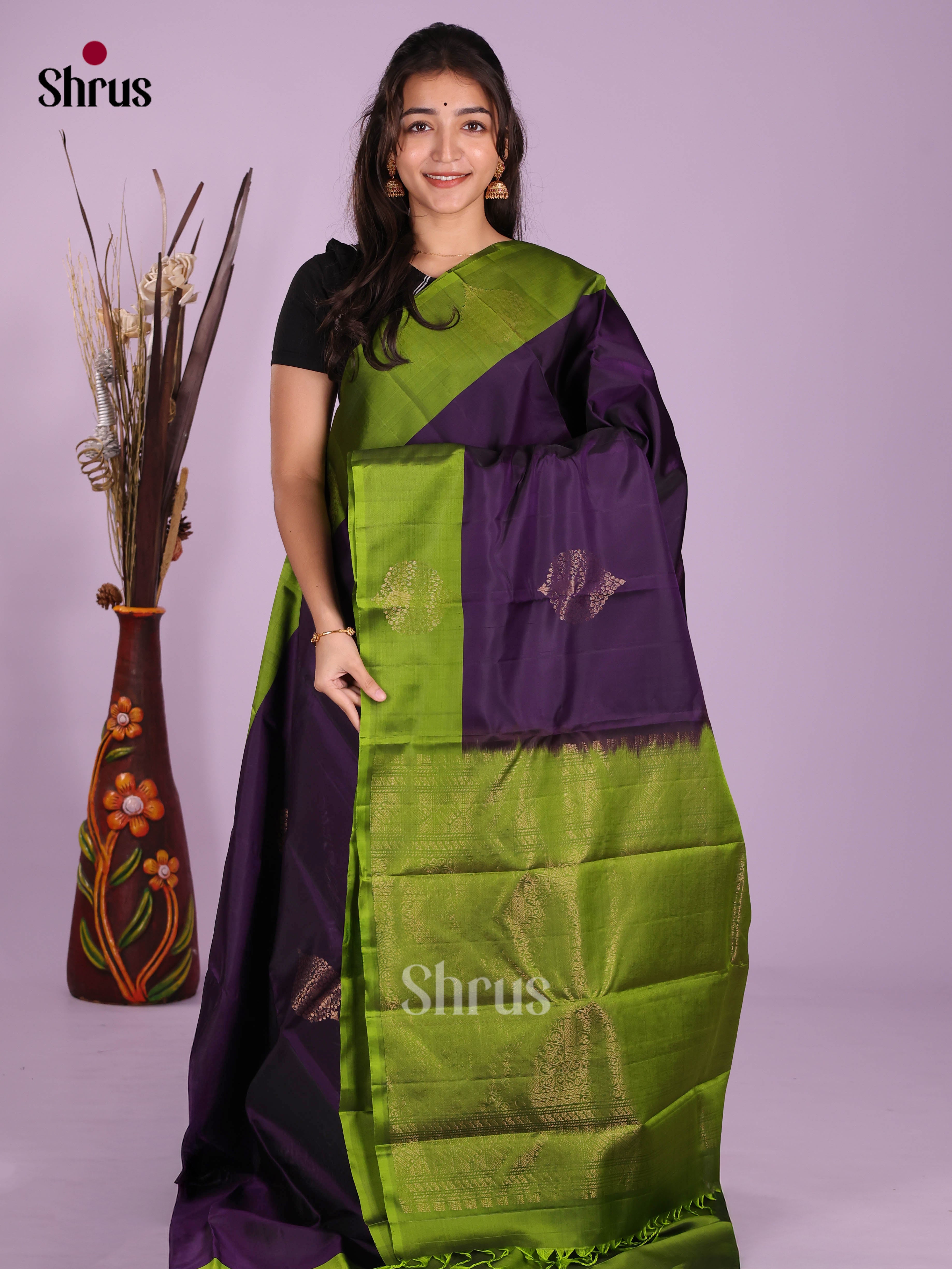Violet & Green - Softsilk-halfpure Saree - Shop on Shrus.com