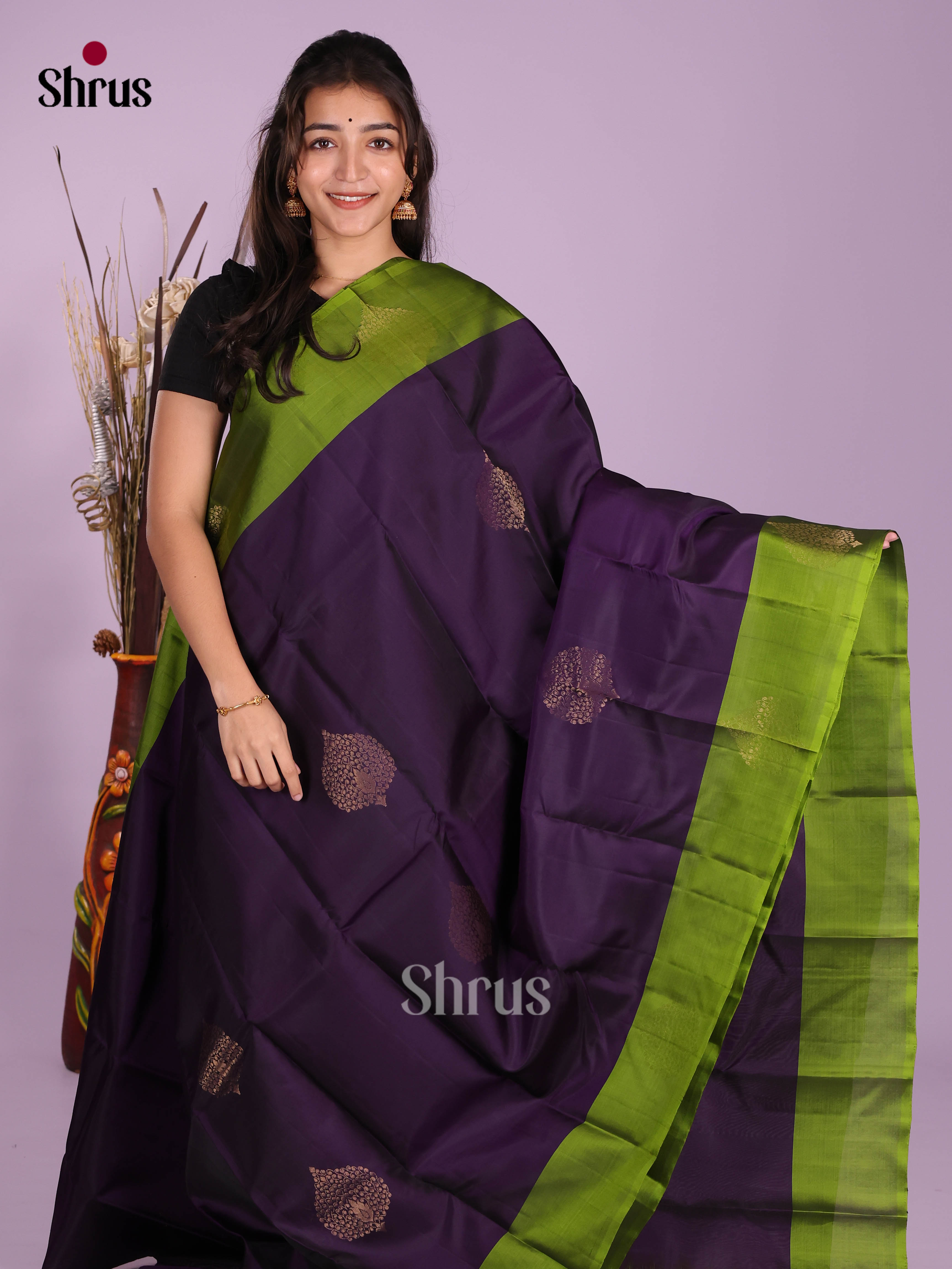 Violet & Green - Softsilk-halfpure Saree - Shop on Shrus.com
