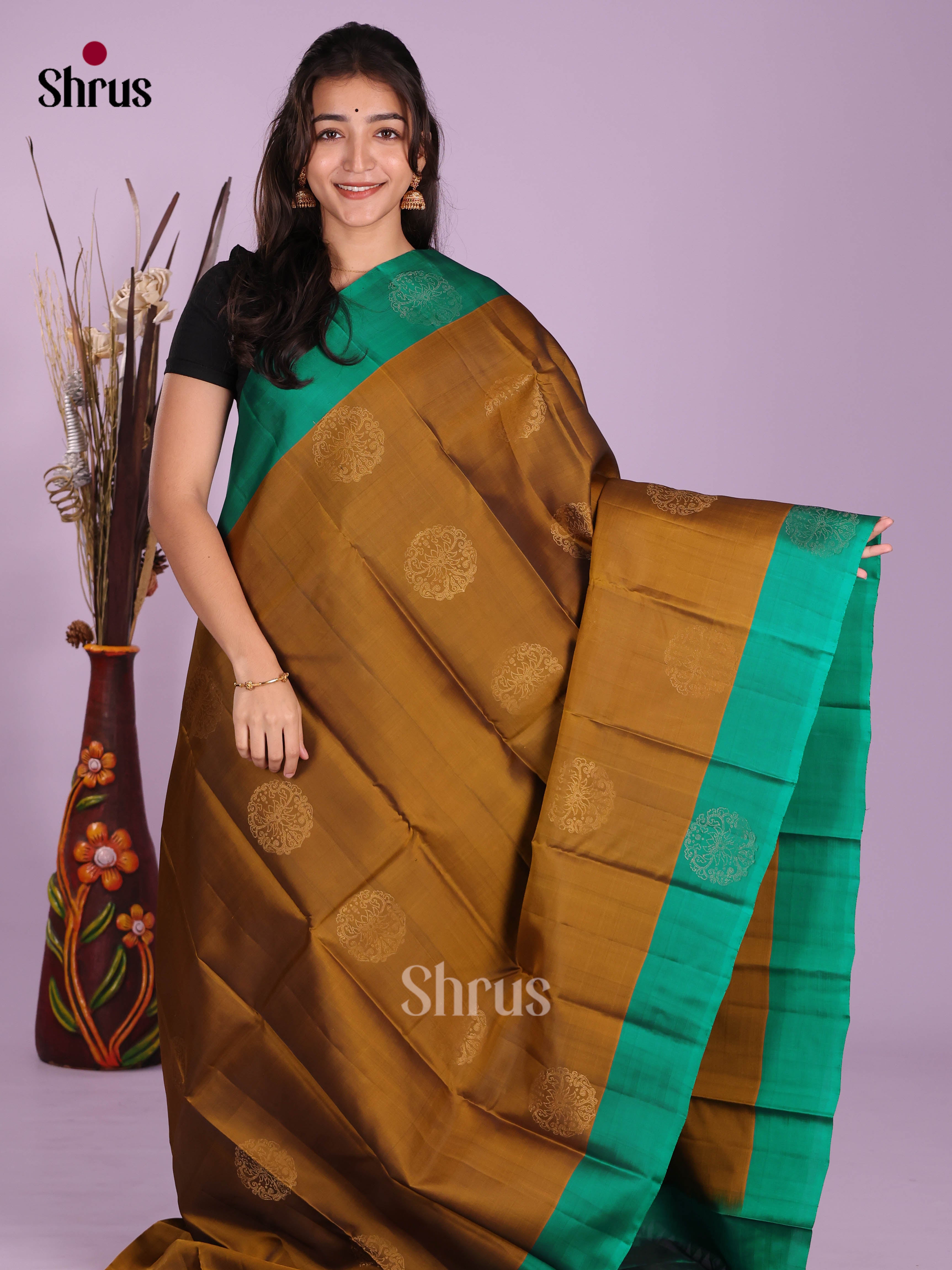 Mehandi & Green- Softsilk-halfpure Saree