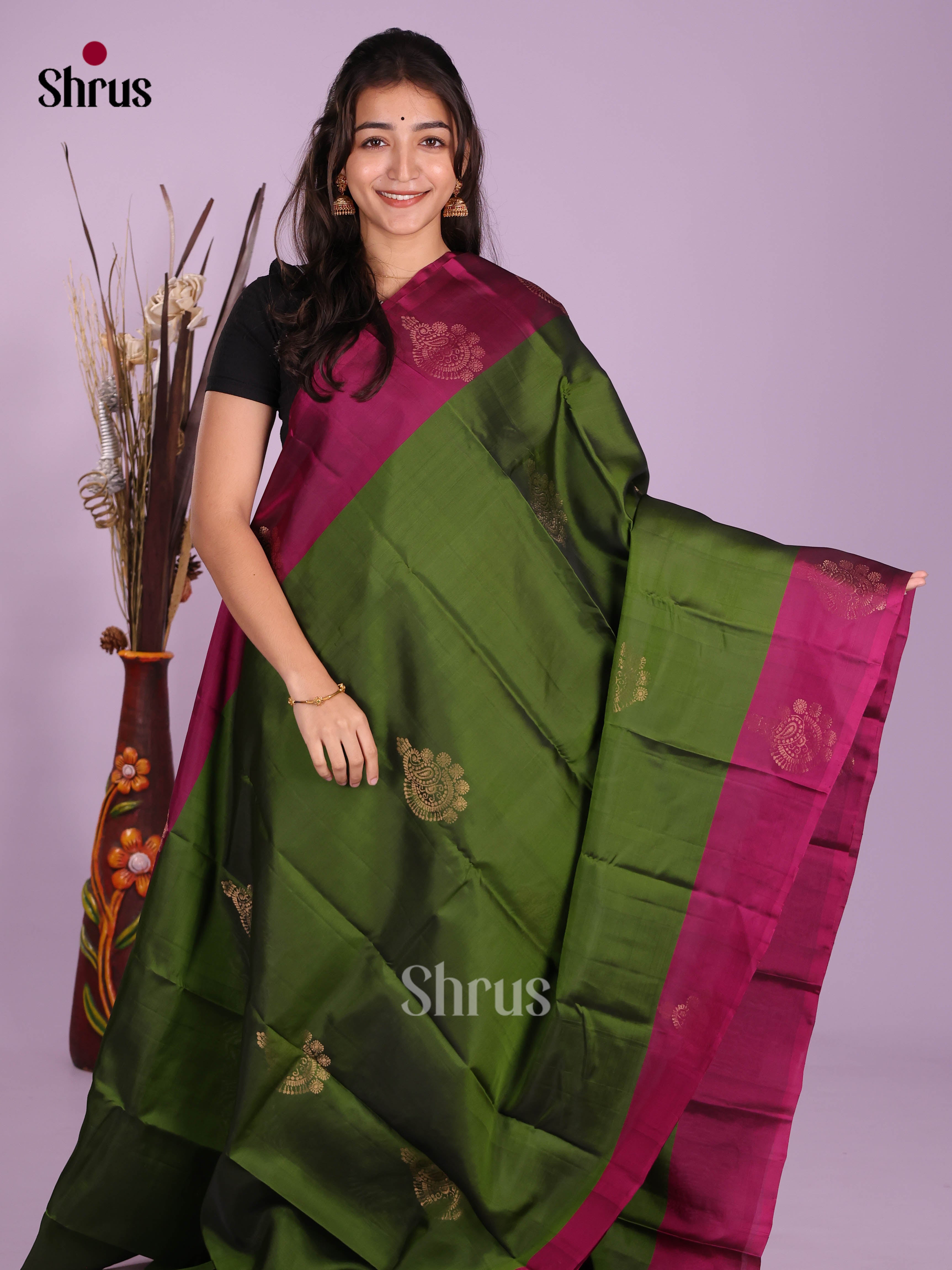 Green & Purple - Softsilk-halfpure Saree - Shop on Shrus.com