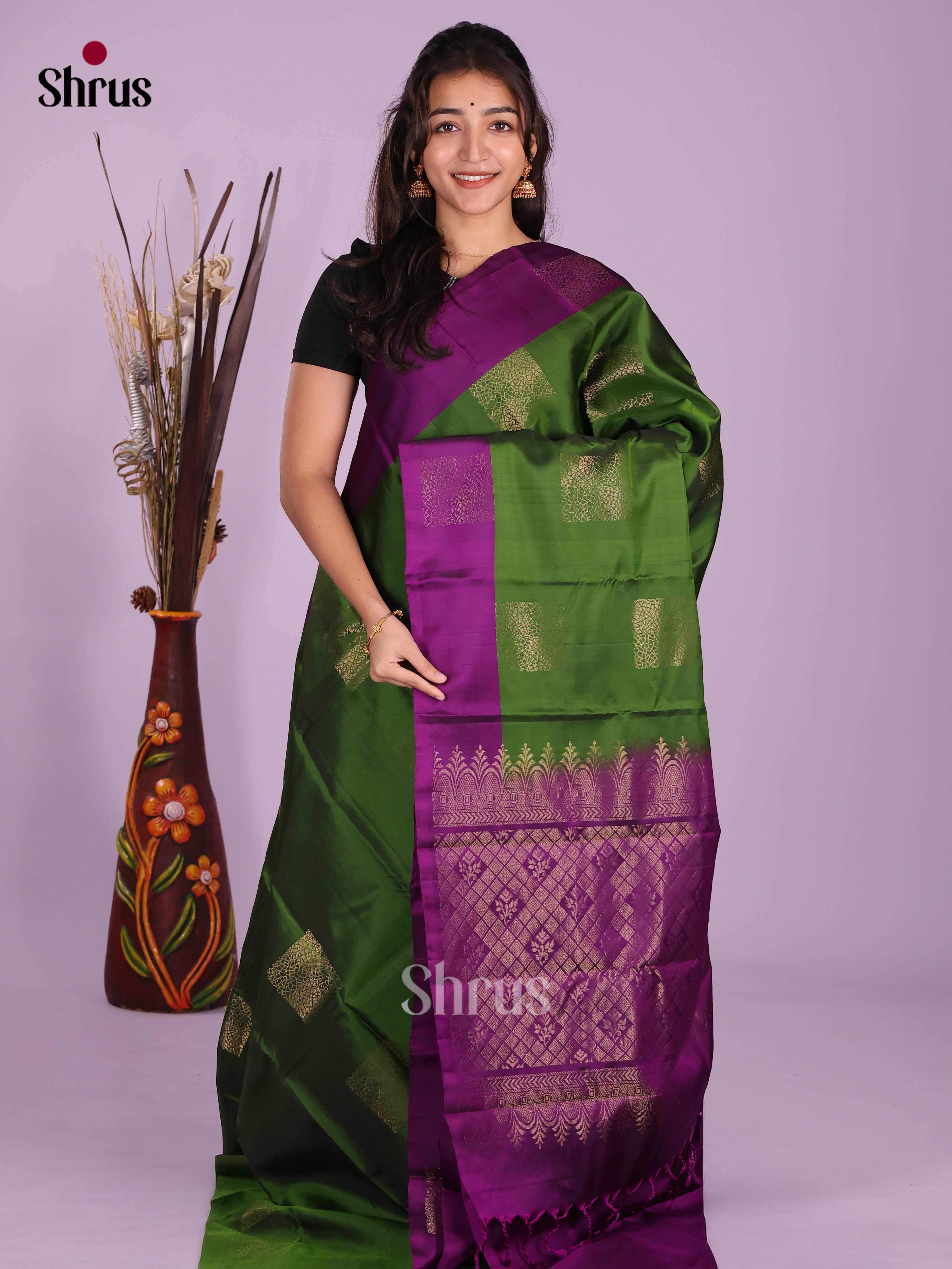 Green & Violet - Softsilk-halfpure Saree - Shop on Shrus.com