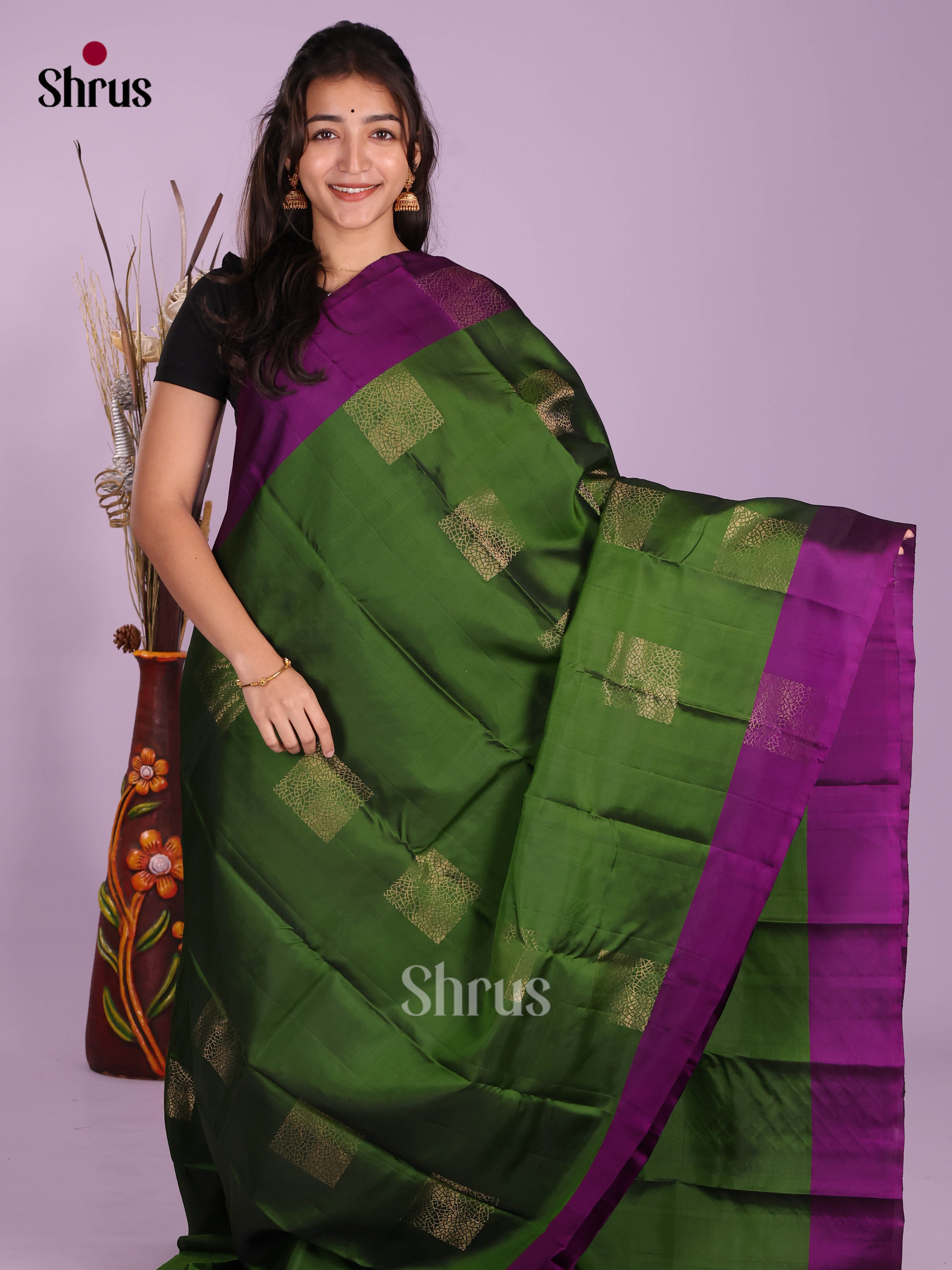 Green & Violet - Softsilk-halfpure Saree - Shop on Shrus.com