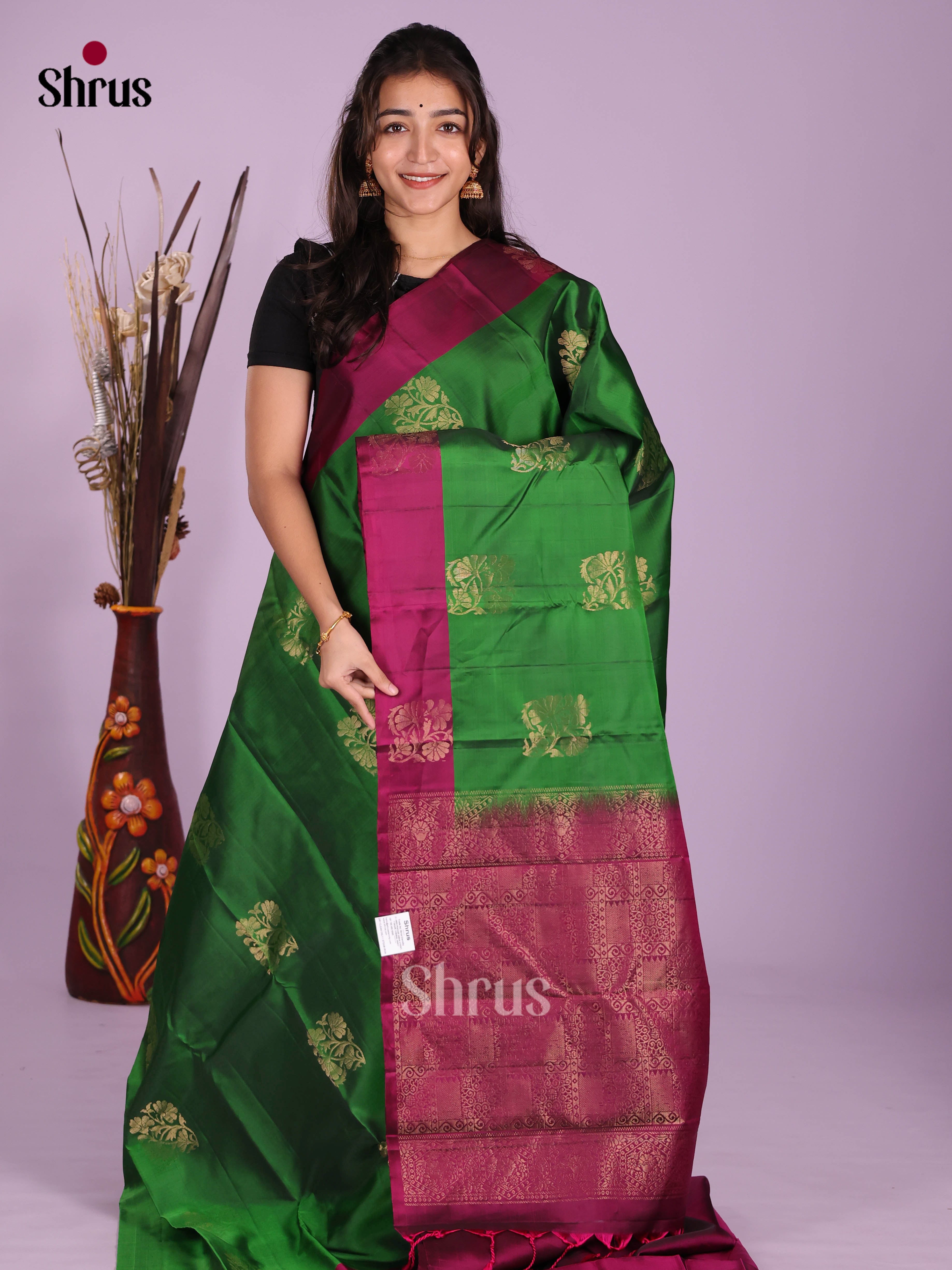Green & Maroon - Softsilk-halfpure Saree - Shop on Shrus.com