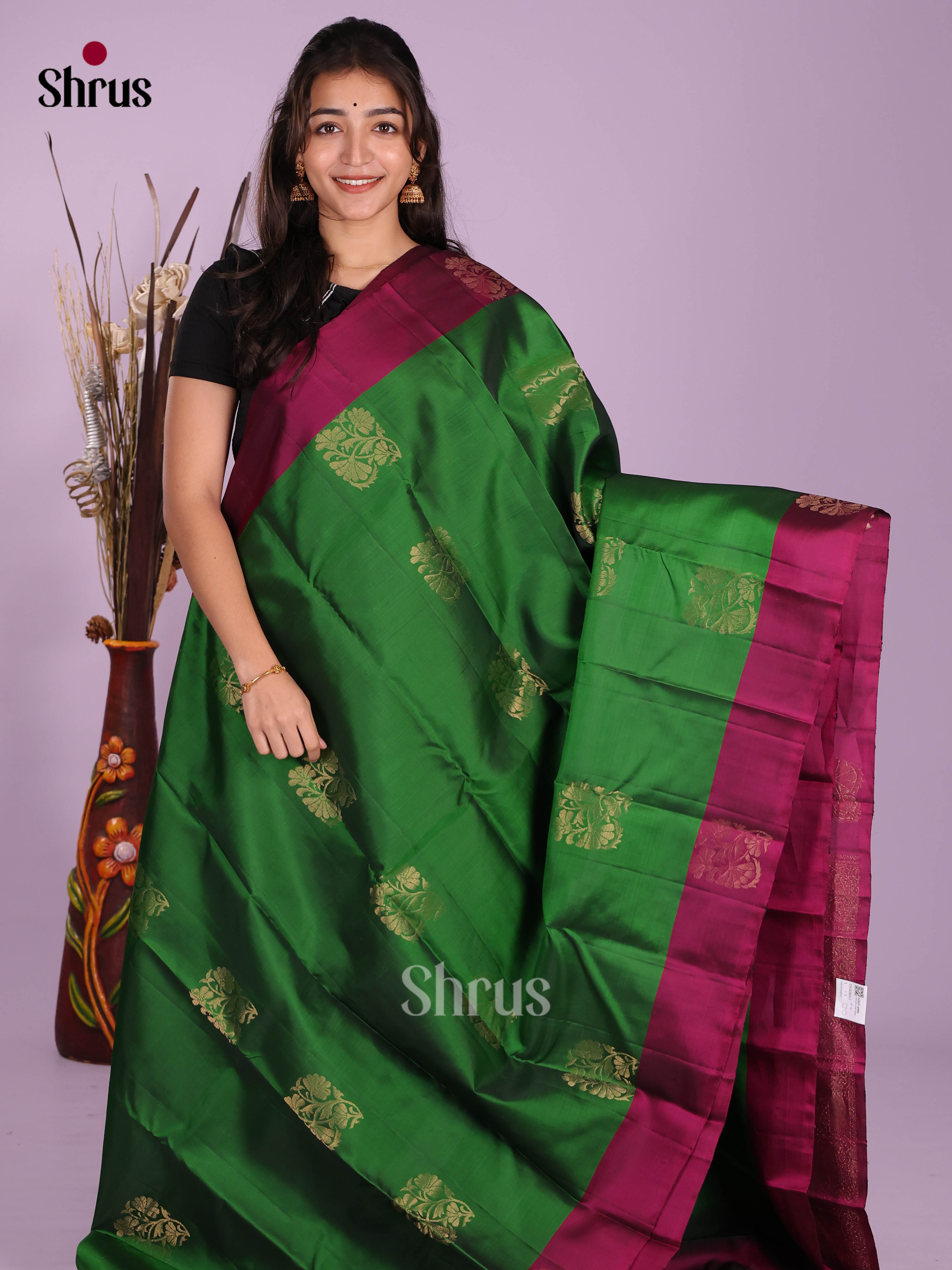 Green & Maroon - Softsilk-halfpure Saree - Shop on Shrus.com