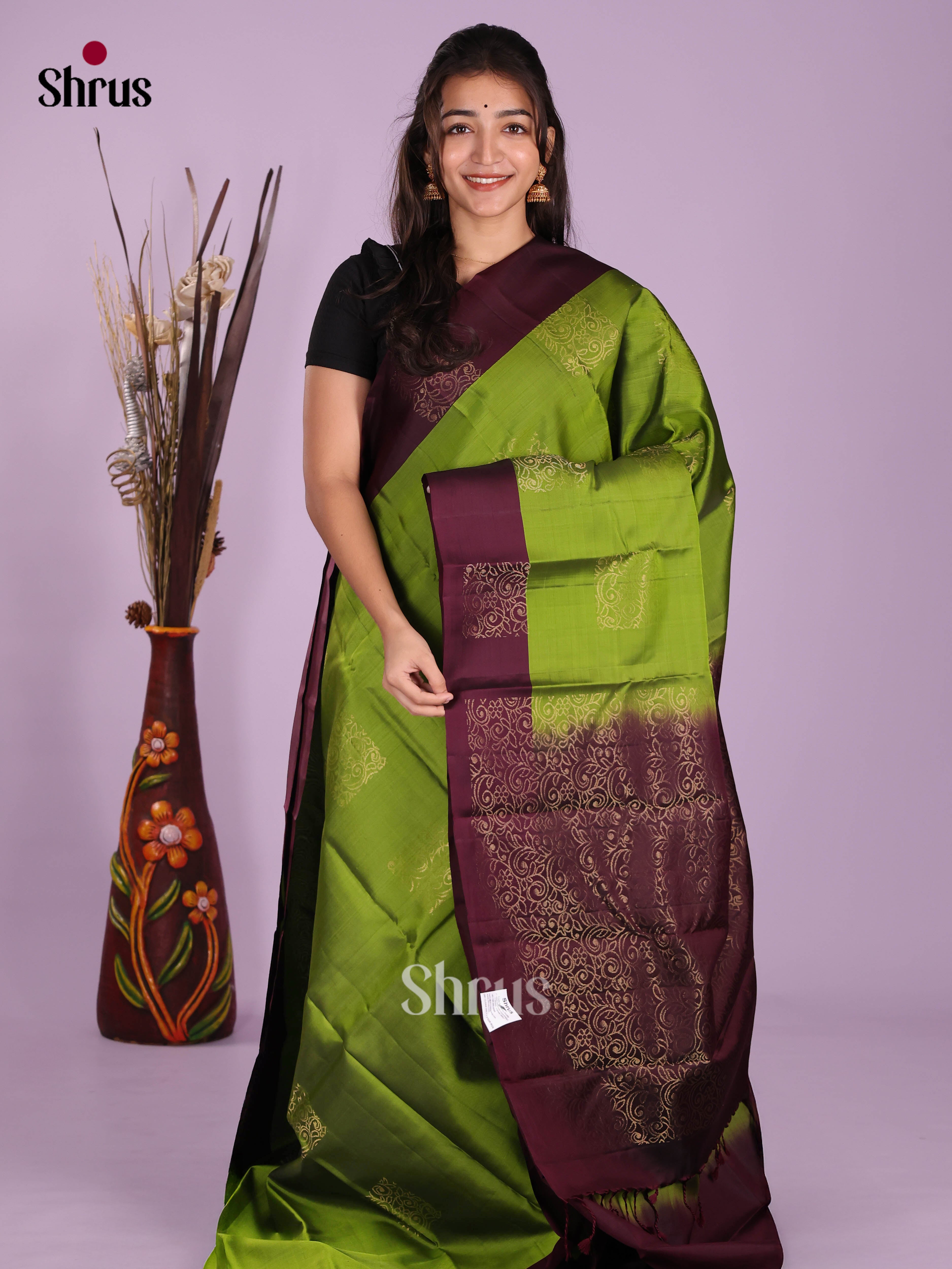 Green & Maroon - Softsilk-halfpure Saree