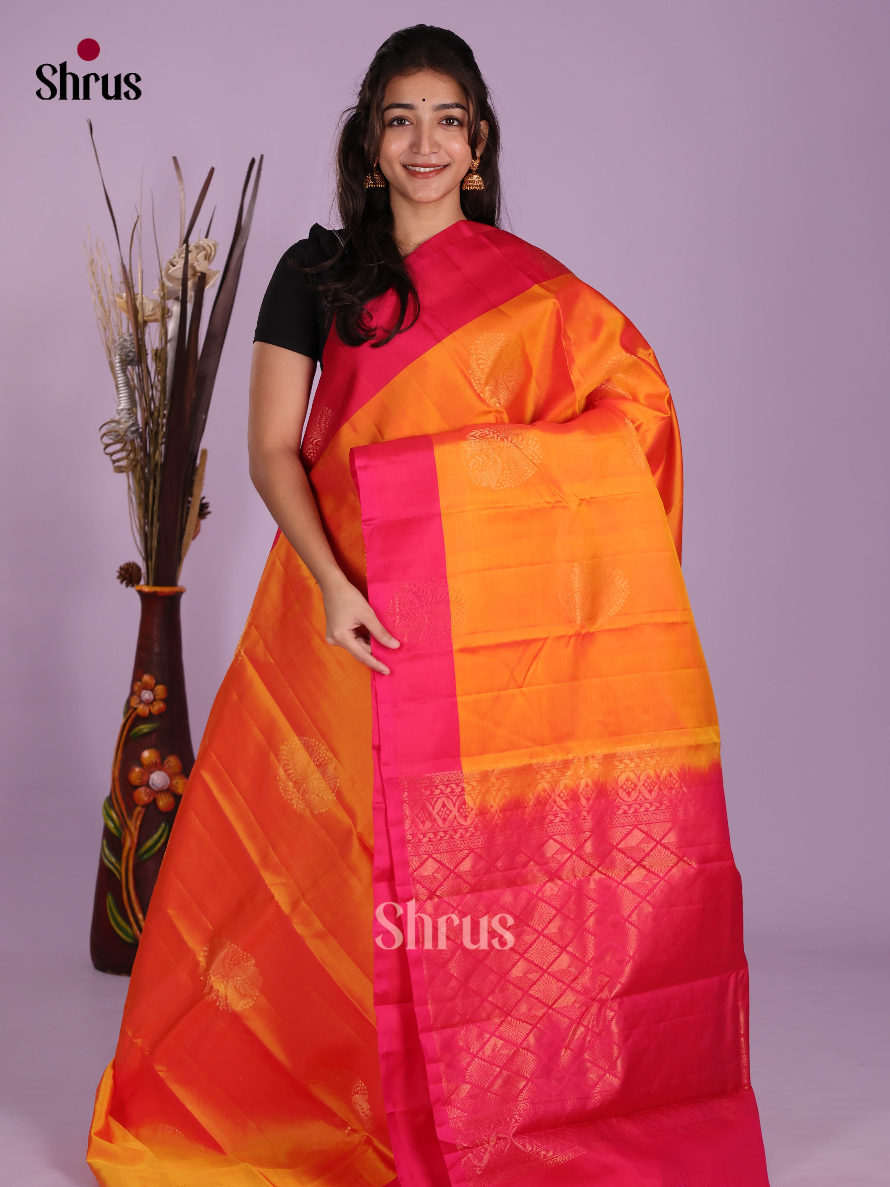 Orange & Pink - Softsilk-halfpure Saree