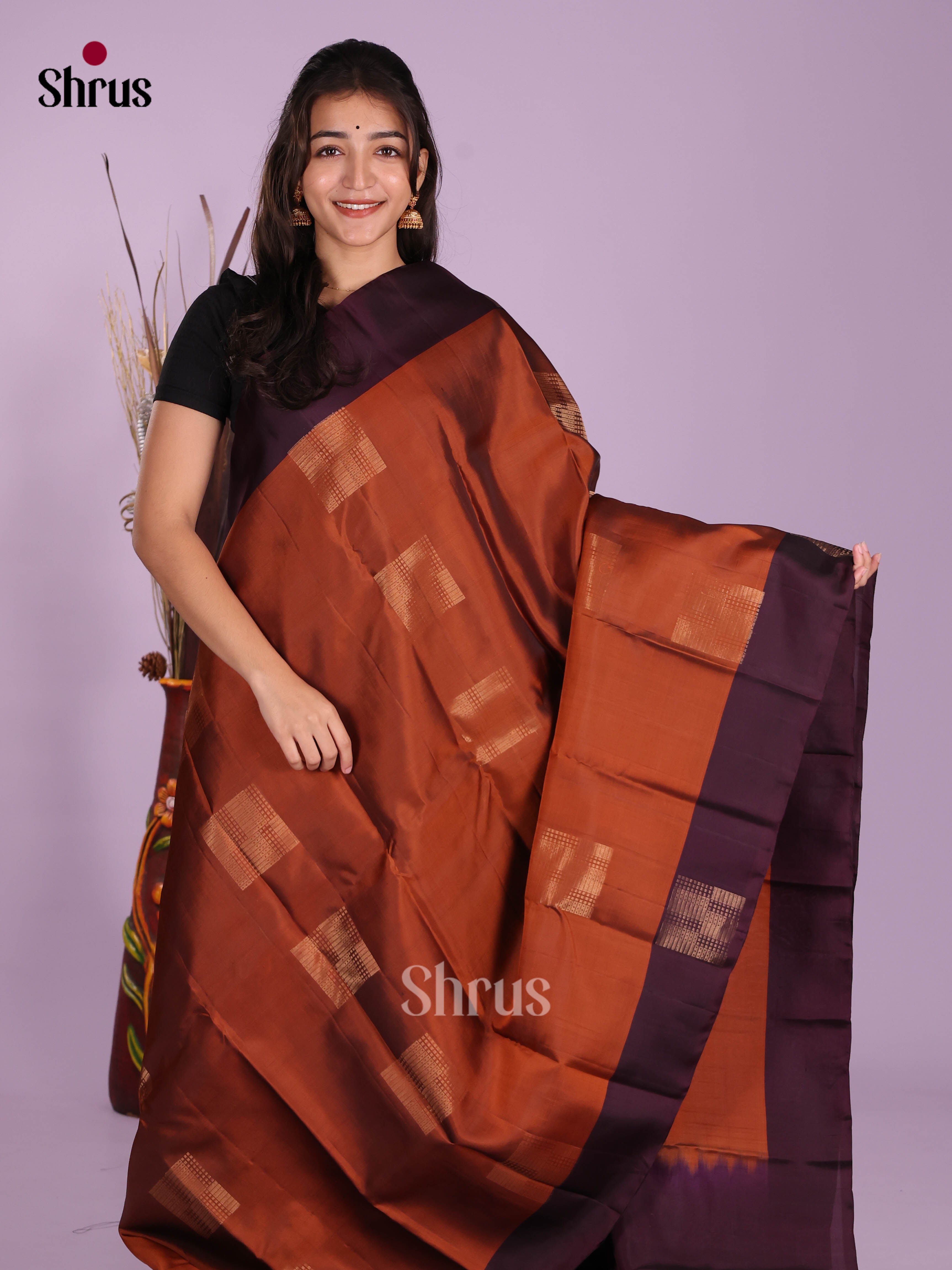 Rust & Maroon - Softsilk-halfpure Saree