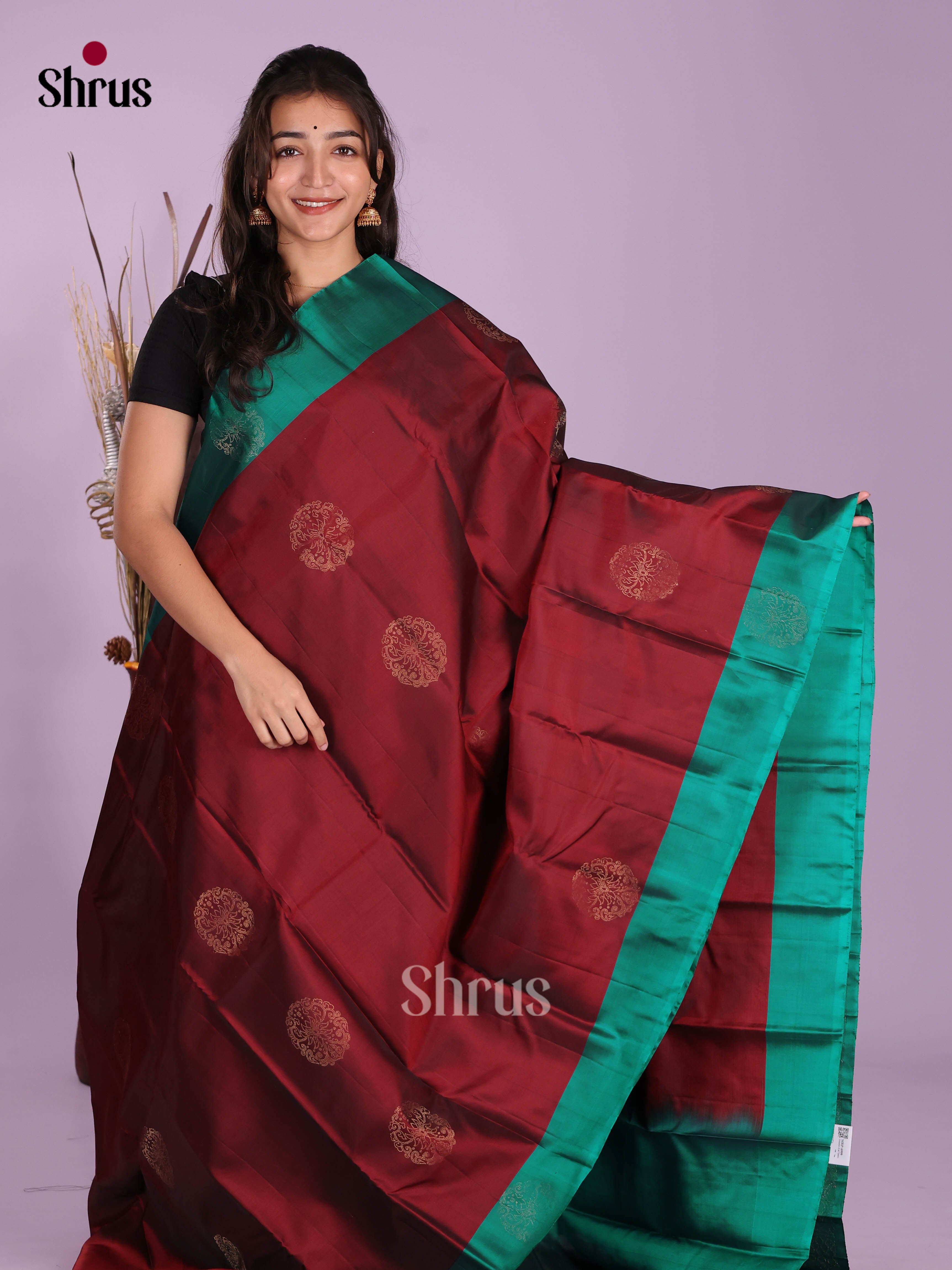 Maroon & Green - Softsilk-halfpure Saree