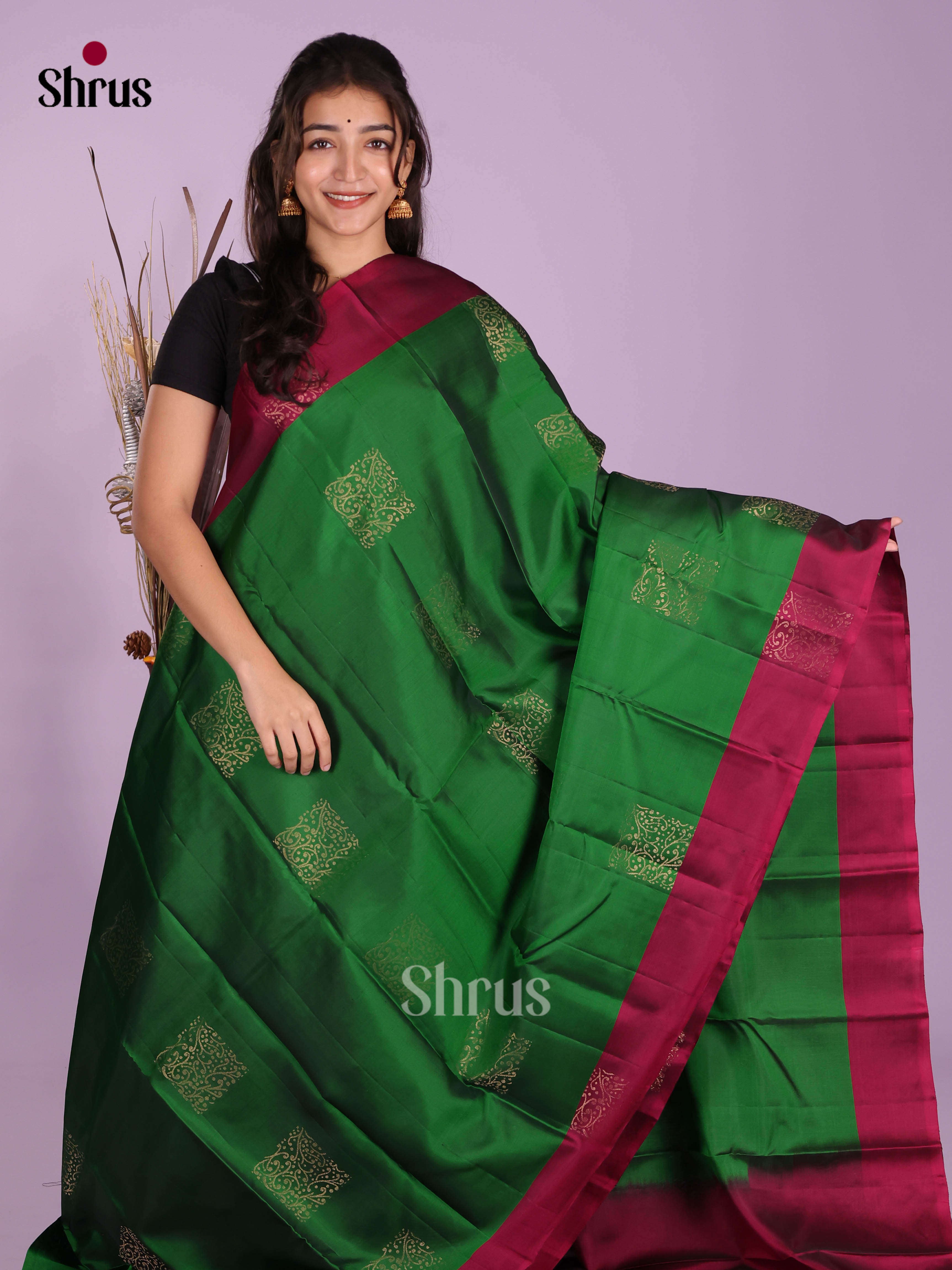 Green & Maroon - Softsilk-halfpure Saree