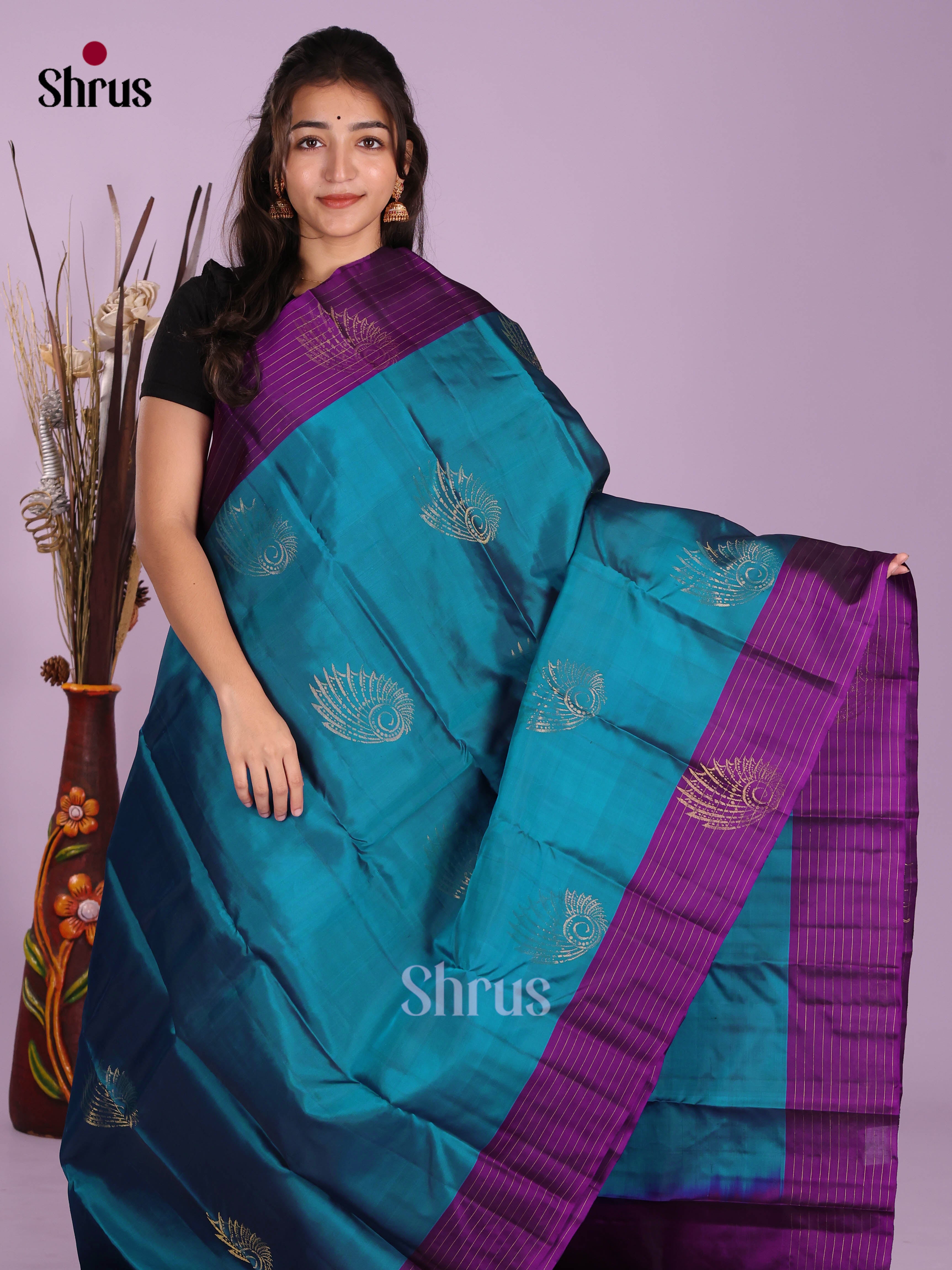 Blue & Violet - Softsilk-halfpure Saree