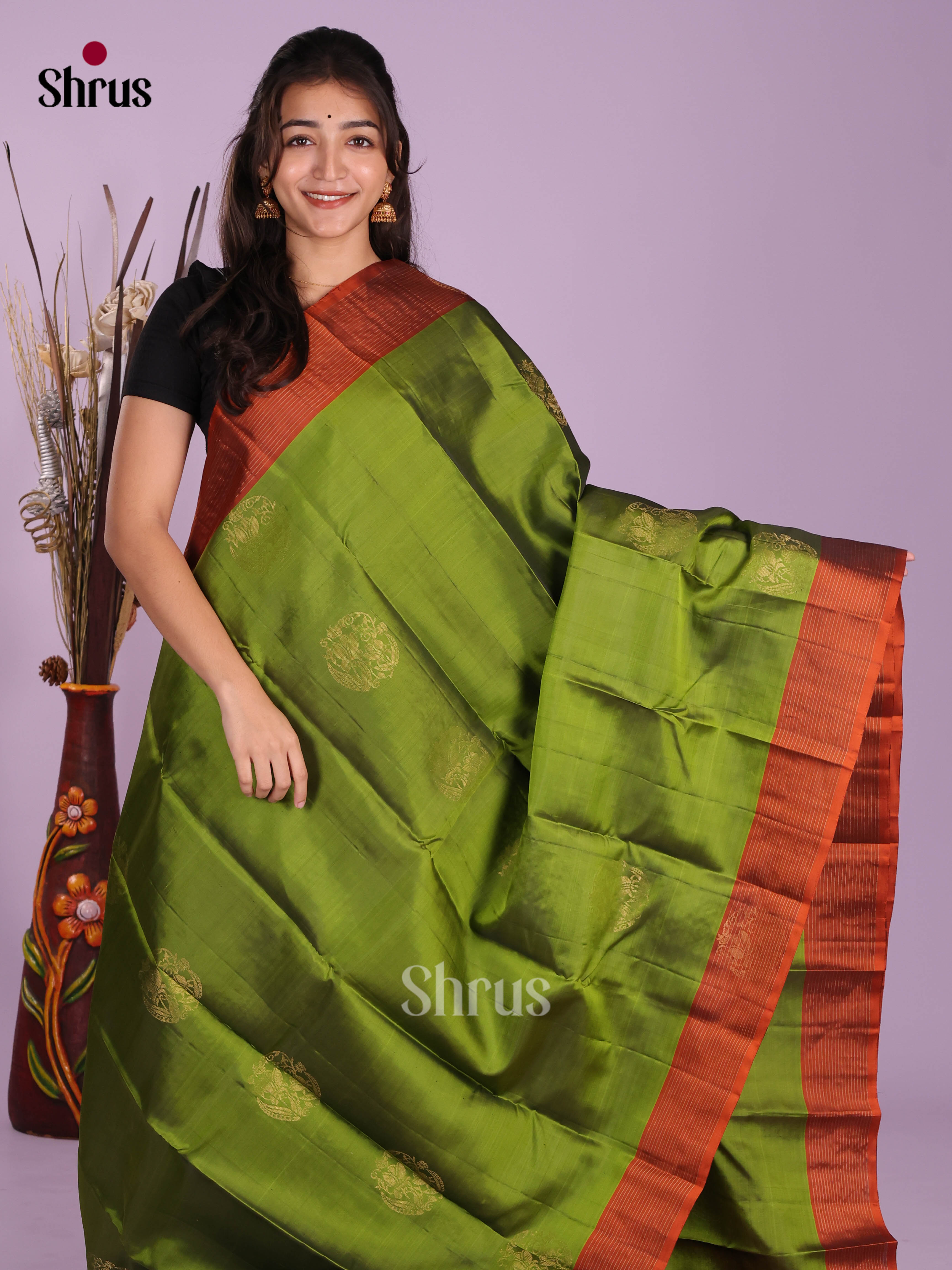 Green & Rust - Softsilk-halfpure Saree