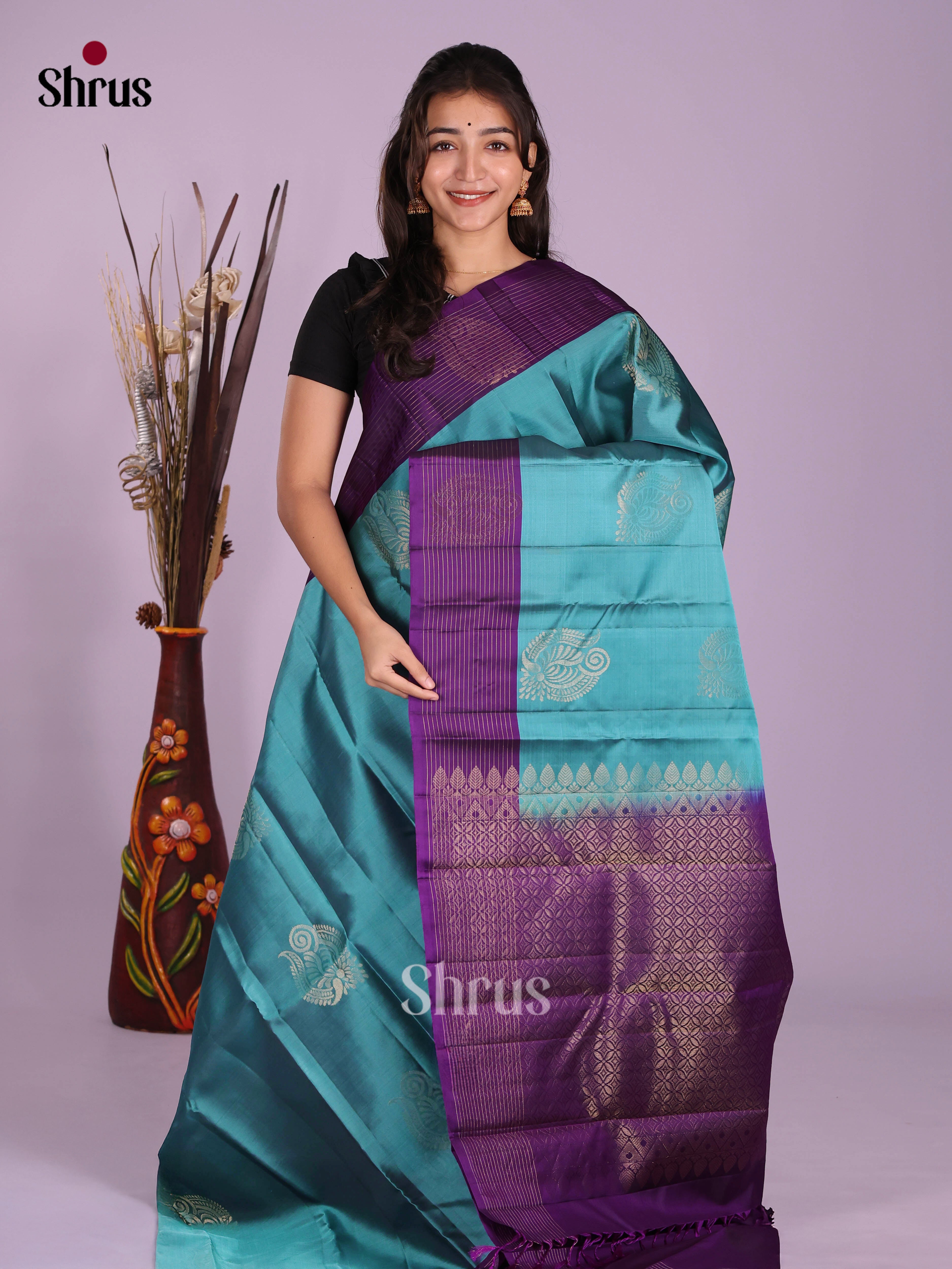Blue & Violet - Softsilk-halfpure Saree