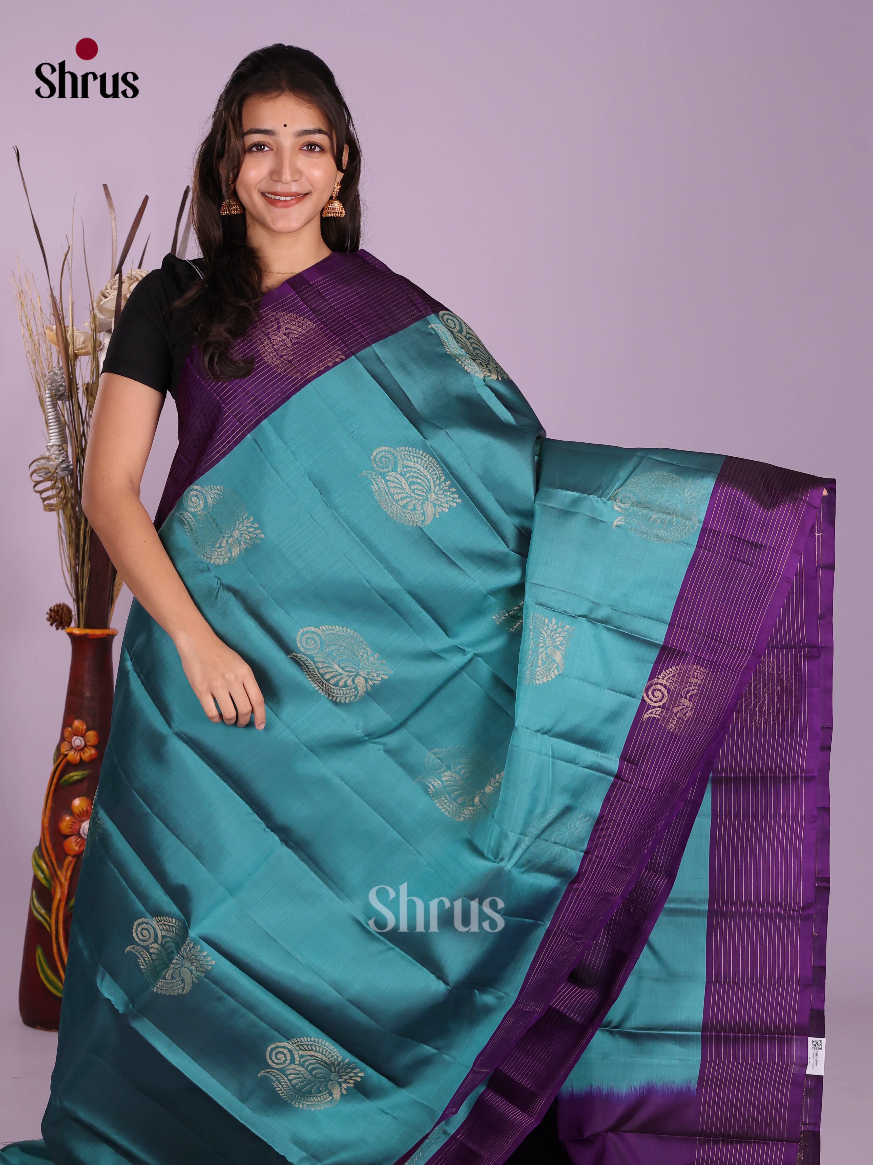 Blue & Violet - Softsilk-halfpure Saree