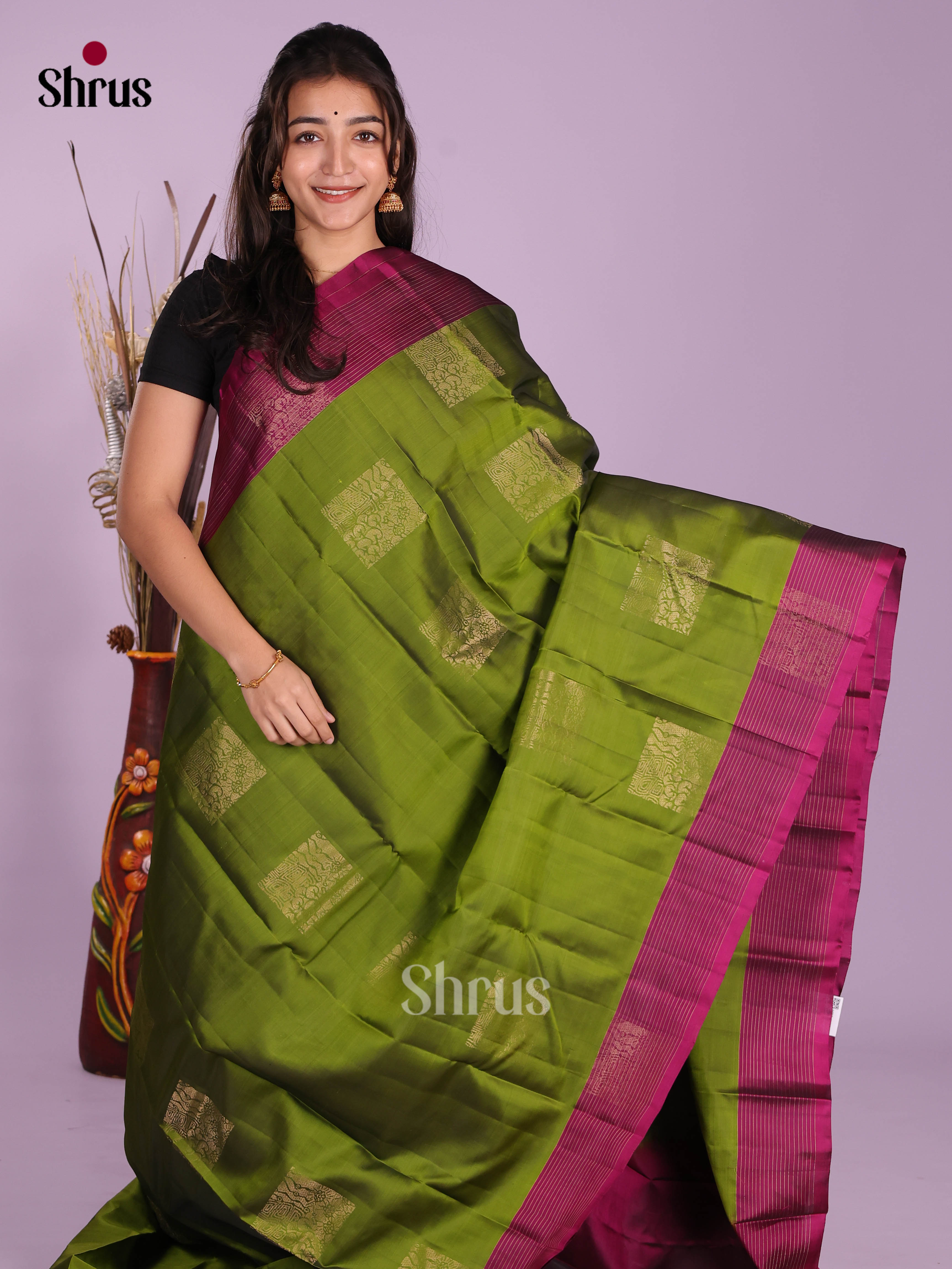 Green & Purple- Softsilk-halfpure Saree - Shop on Shrus.com