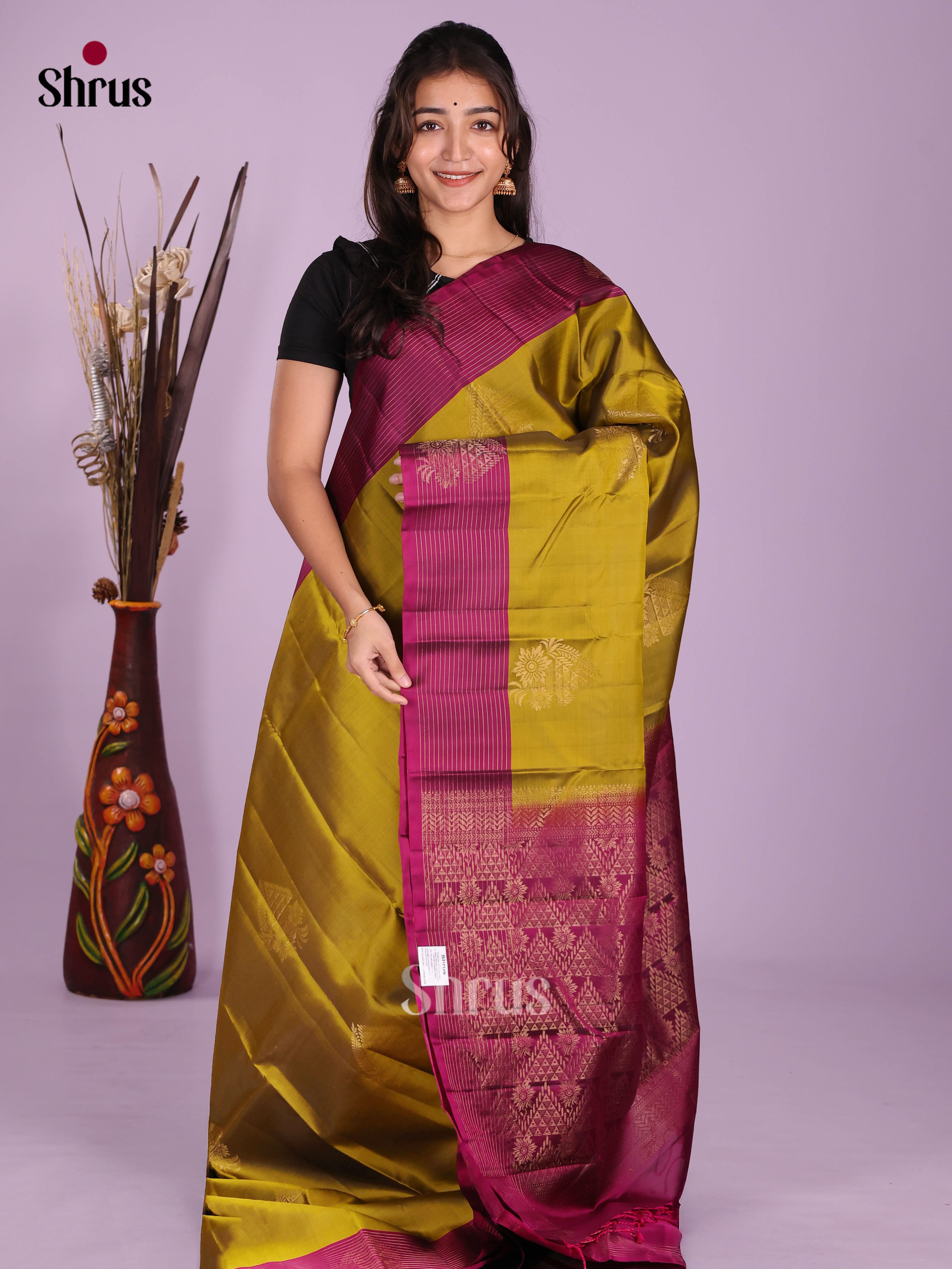 Mehandi Green & Purple- Softsilk-halfpure Saree