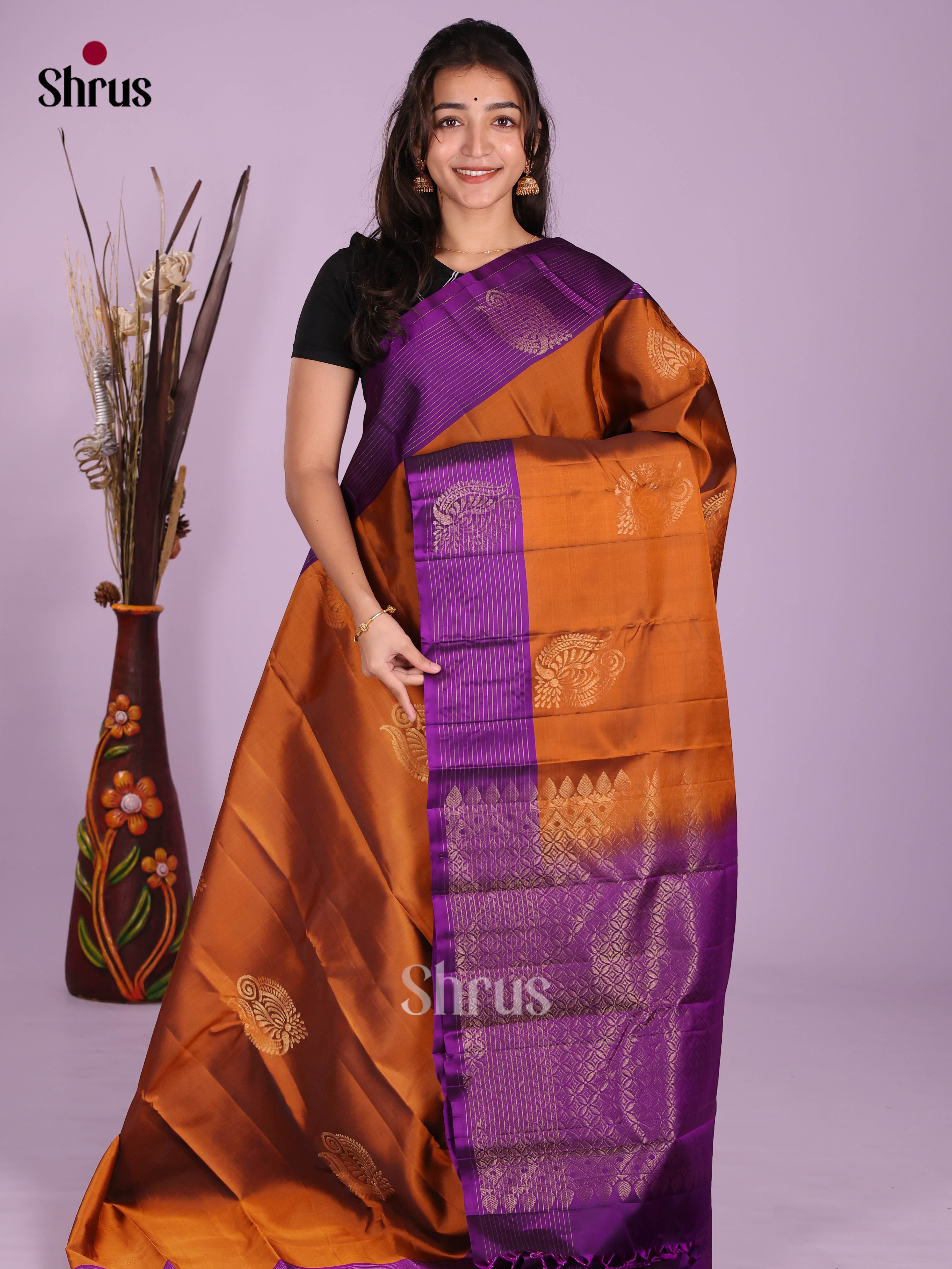 Rust & Violet - Softsilk-halfpure Saree - Shop on Shrus.com