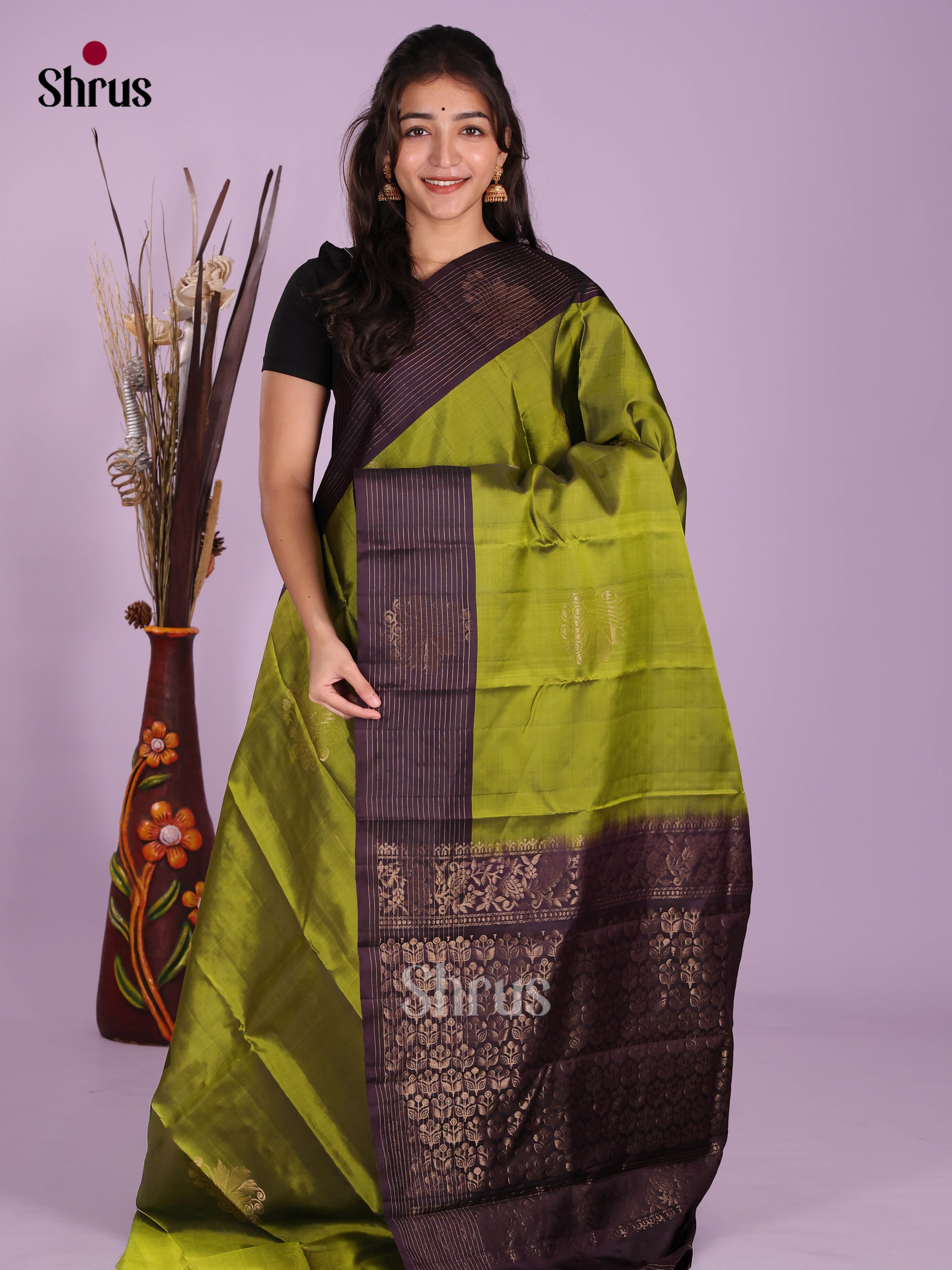 Green & Violet- Softsilk-halfpure Saree