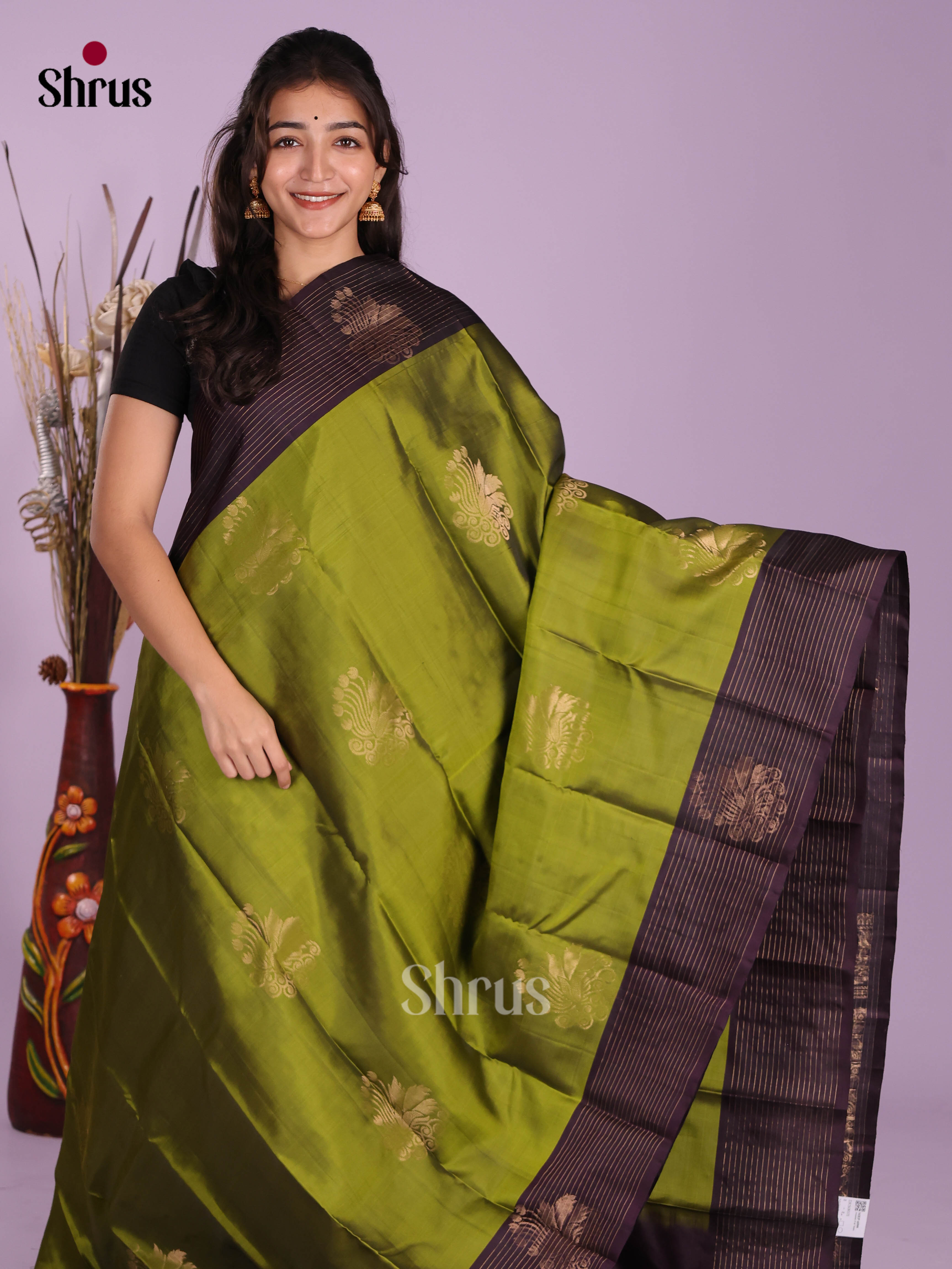 Green & Violet- Softsilk-halfpure Saree