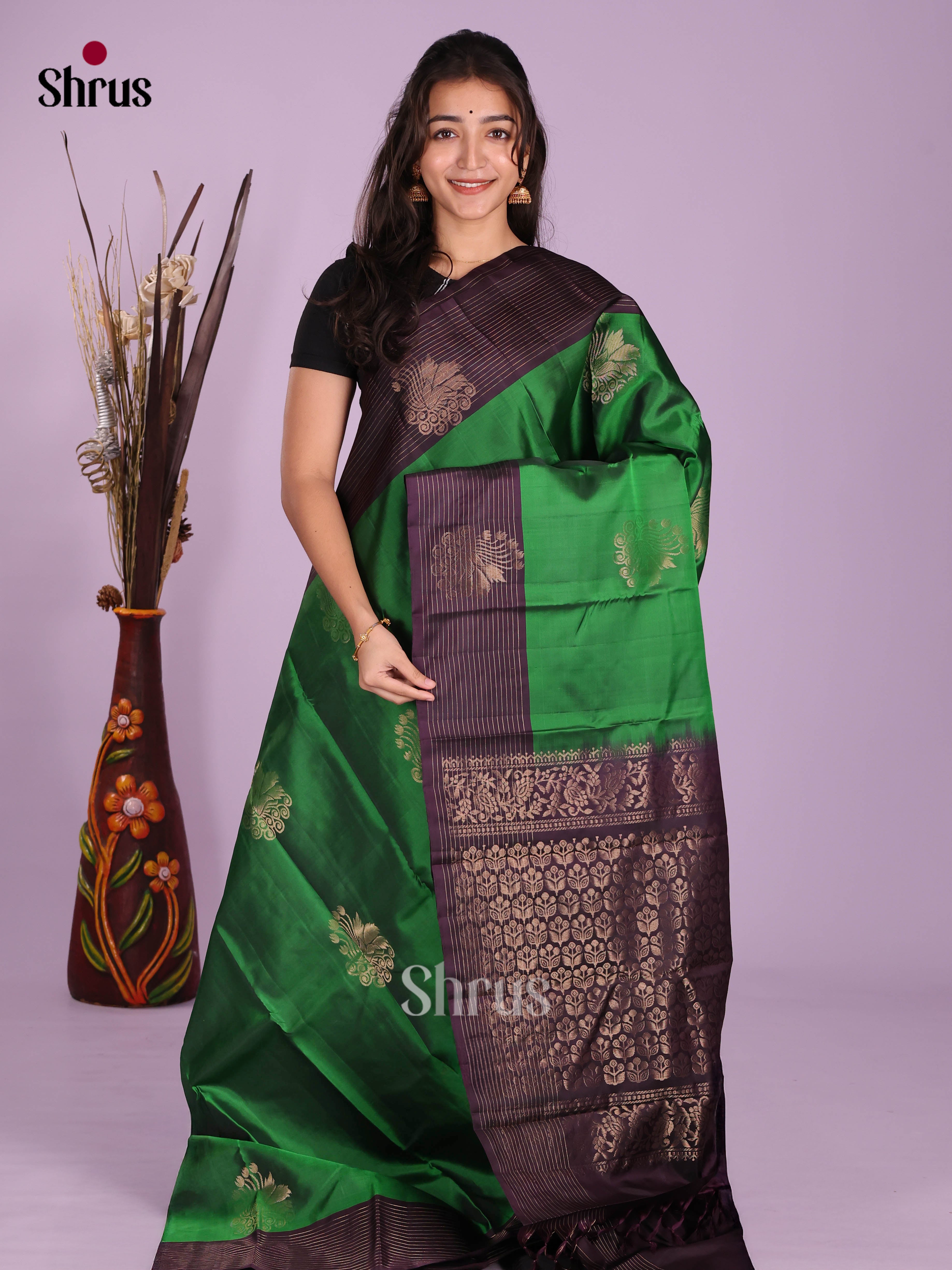 Green & Violet - Softsilk-halfpure Saree