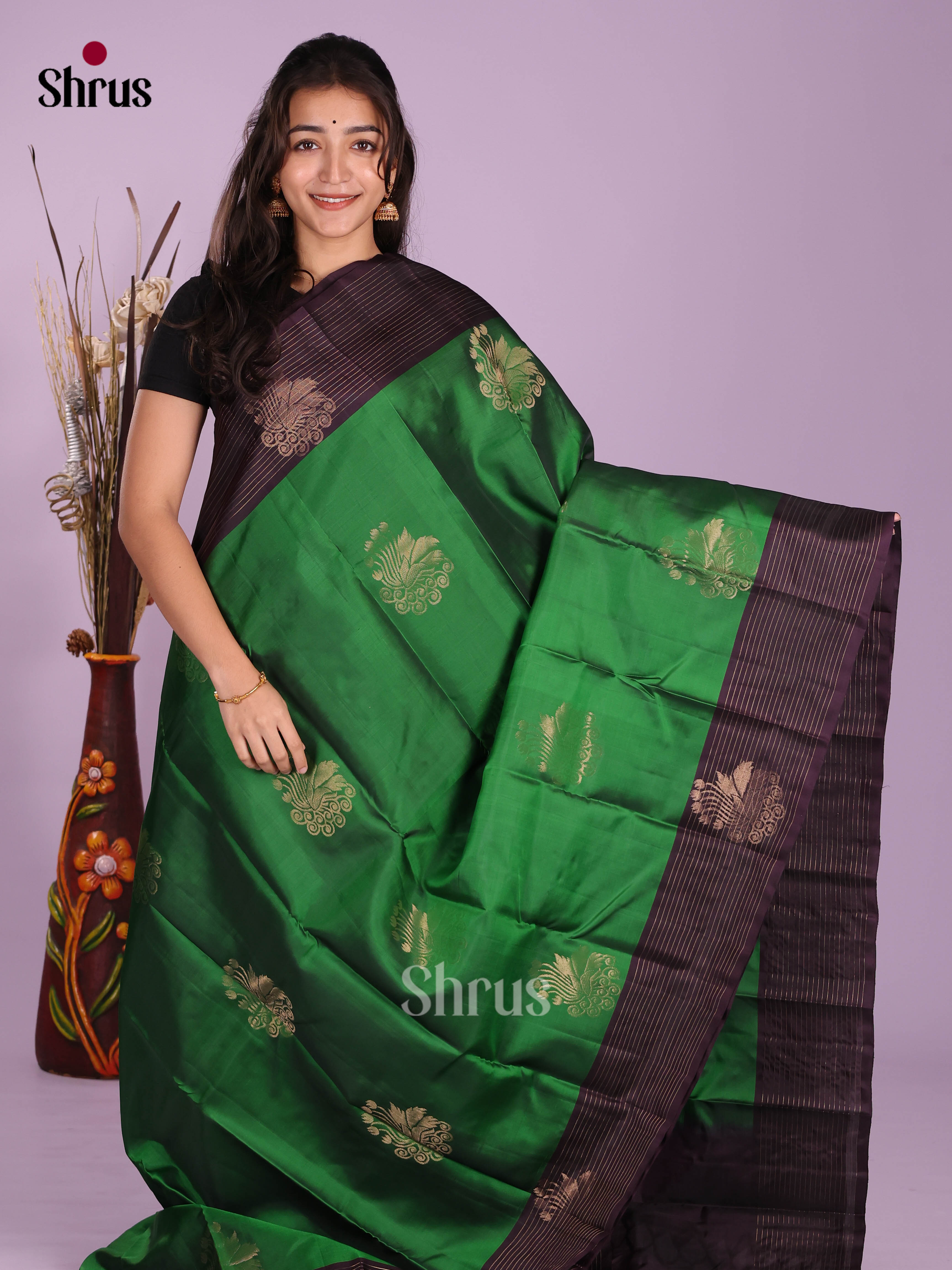 Green & Violet - Softsilk-halfpure Saree