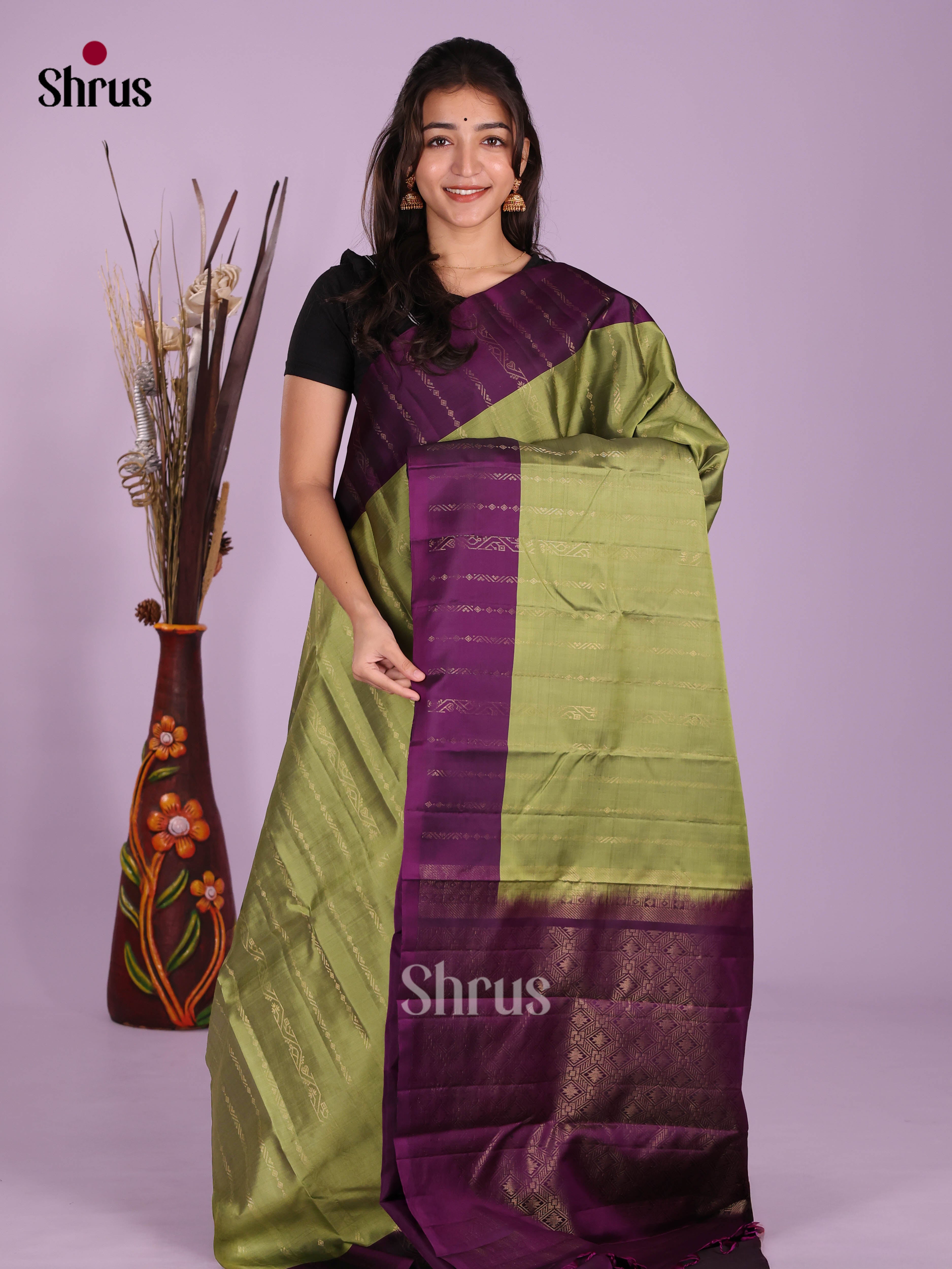 Green & Violet - Softsilk-halfpure Saree