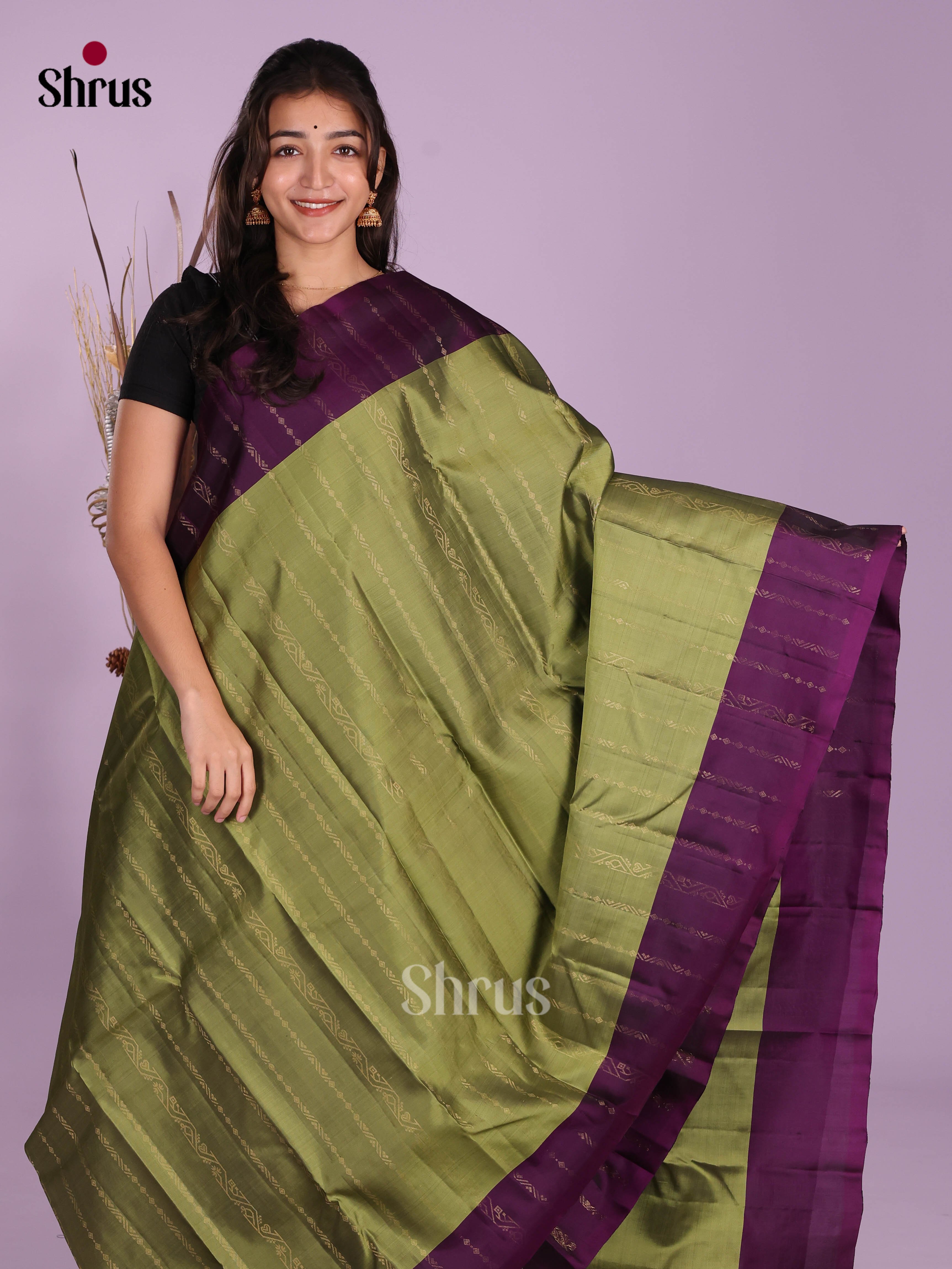 Green & Violet - Softsilk-halfpure Saree