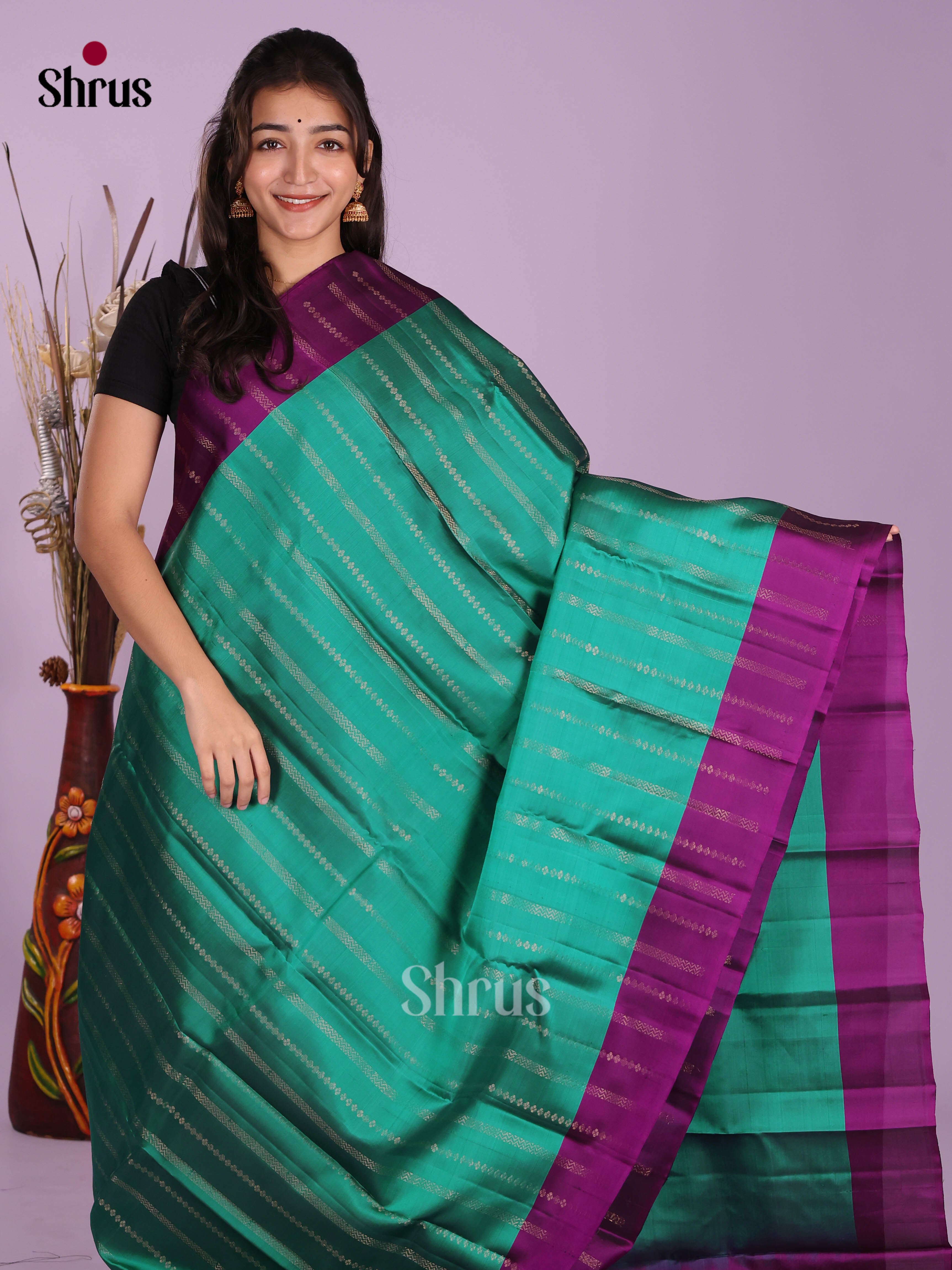 Green & Violet - Softsilk-halfpure Saree