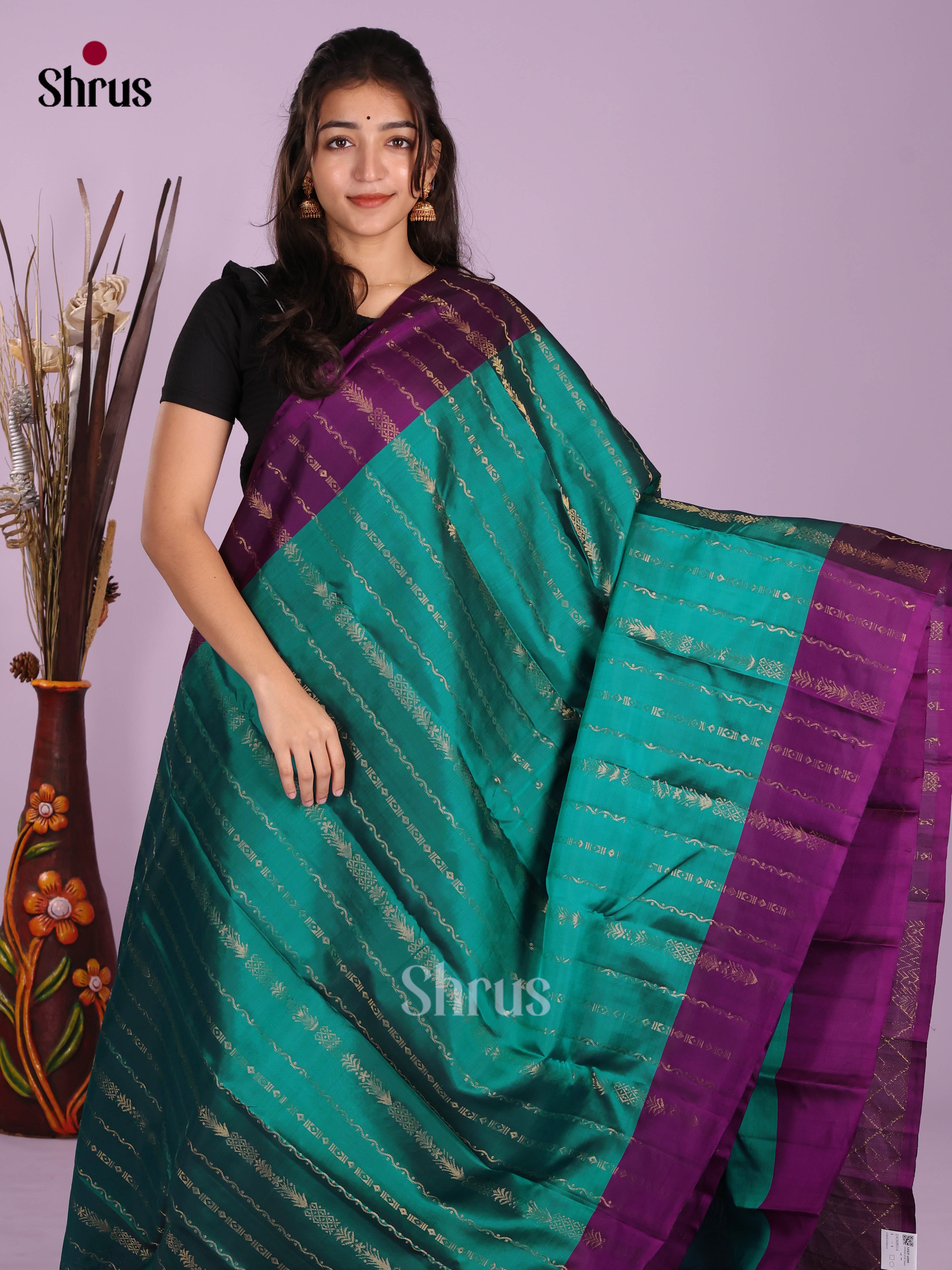 Green & Violet- Softsilk-halfpure Saree