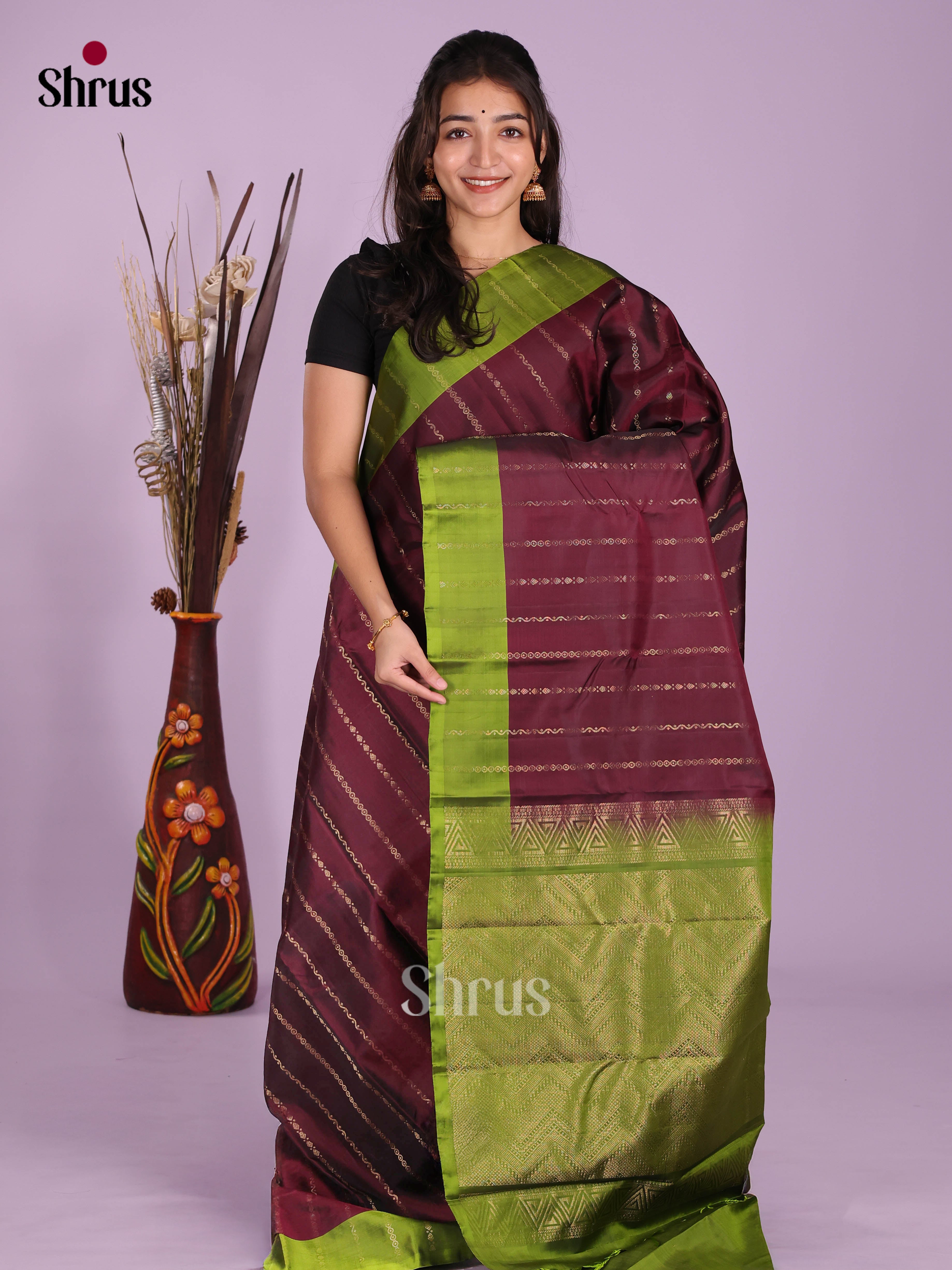 Maroon & Green - Softsilk-halfpure Saree