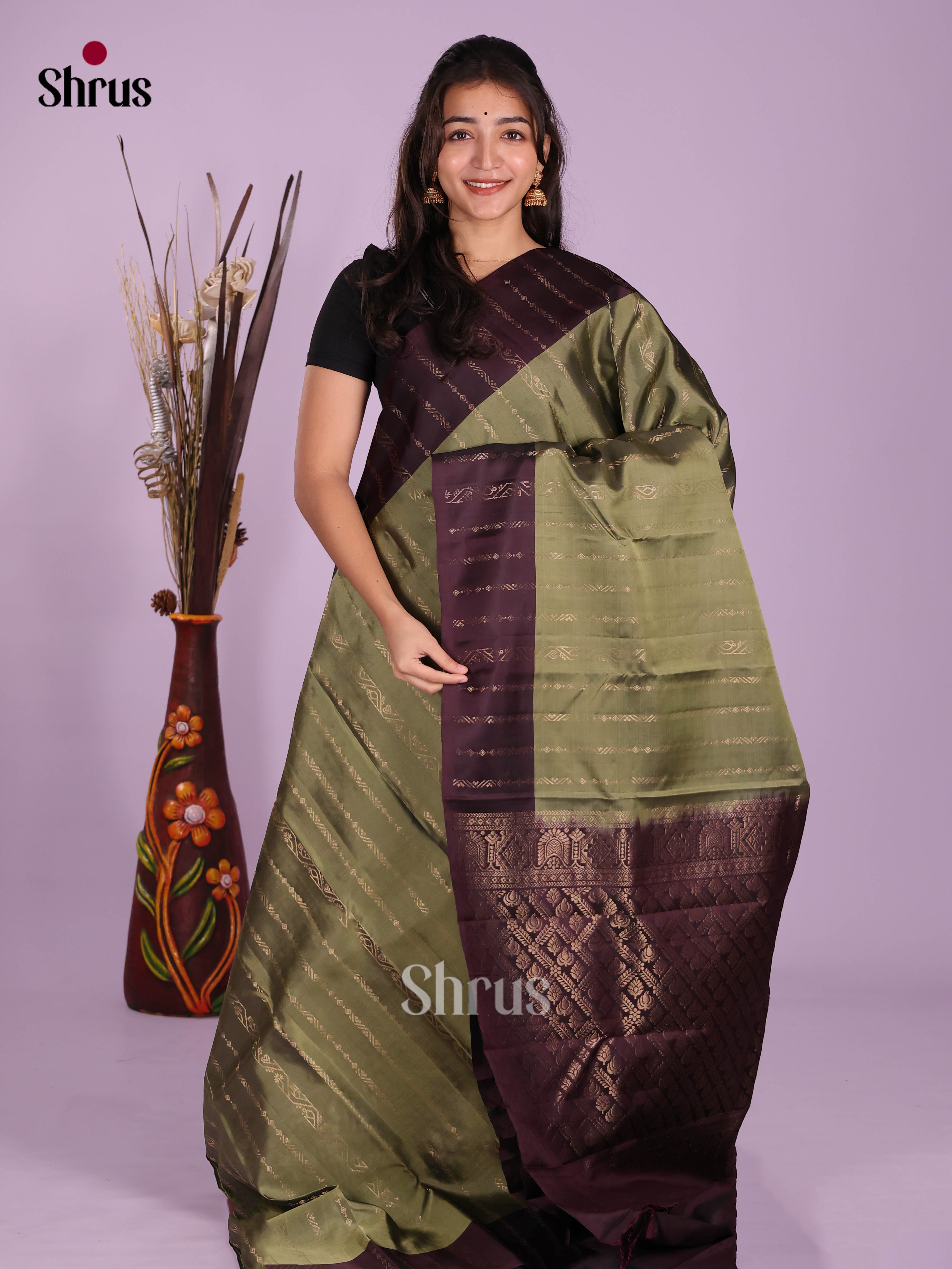 Pastel Green & Jamun - Softsilk-halfpure Saree - Shop on Shrus.com