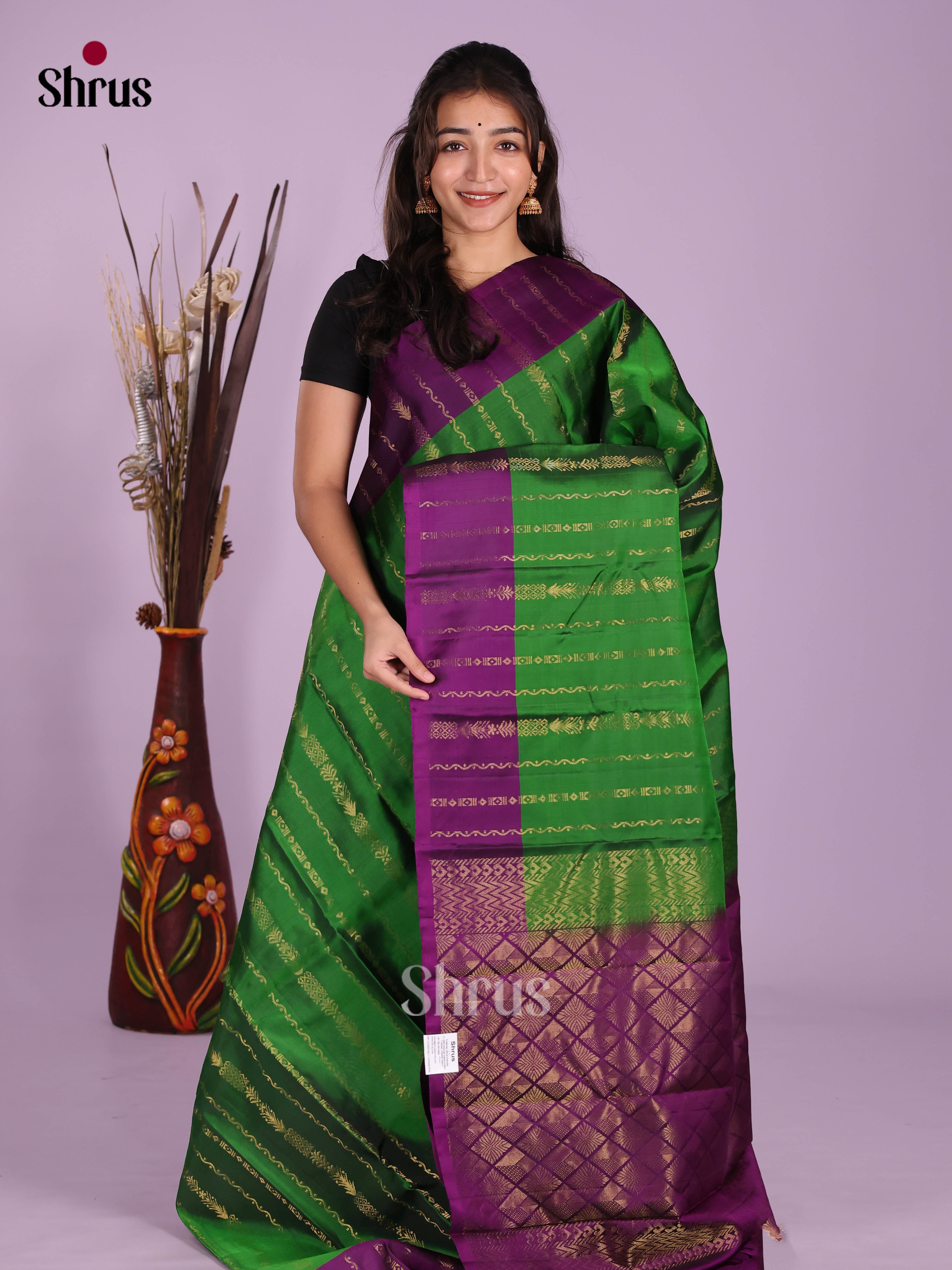 Green & Violet - Softsilk-halfpure Saree