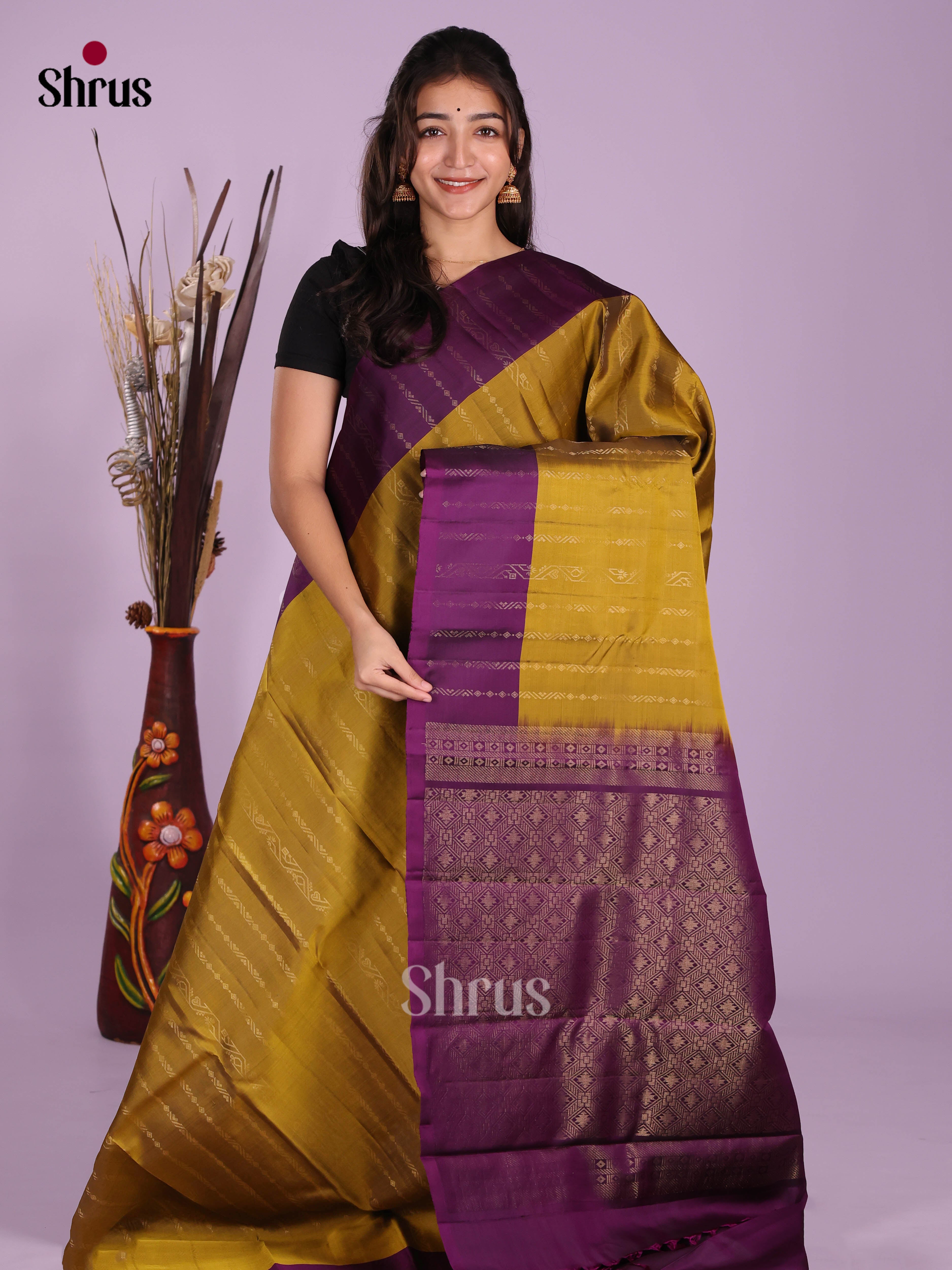 Mehandi & Violet - Softsilk-halfpure Saree