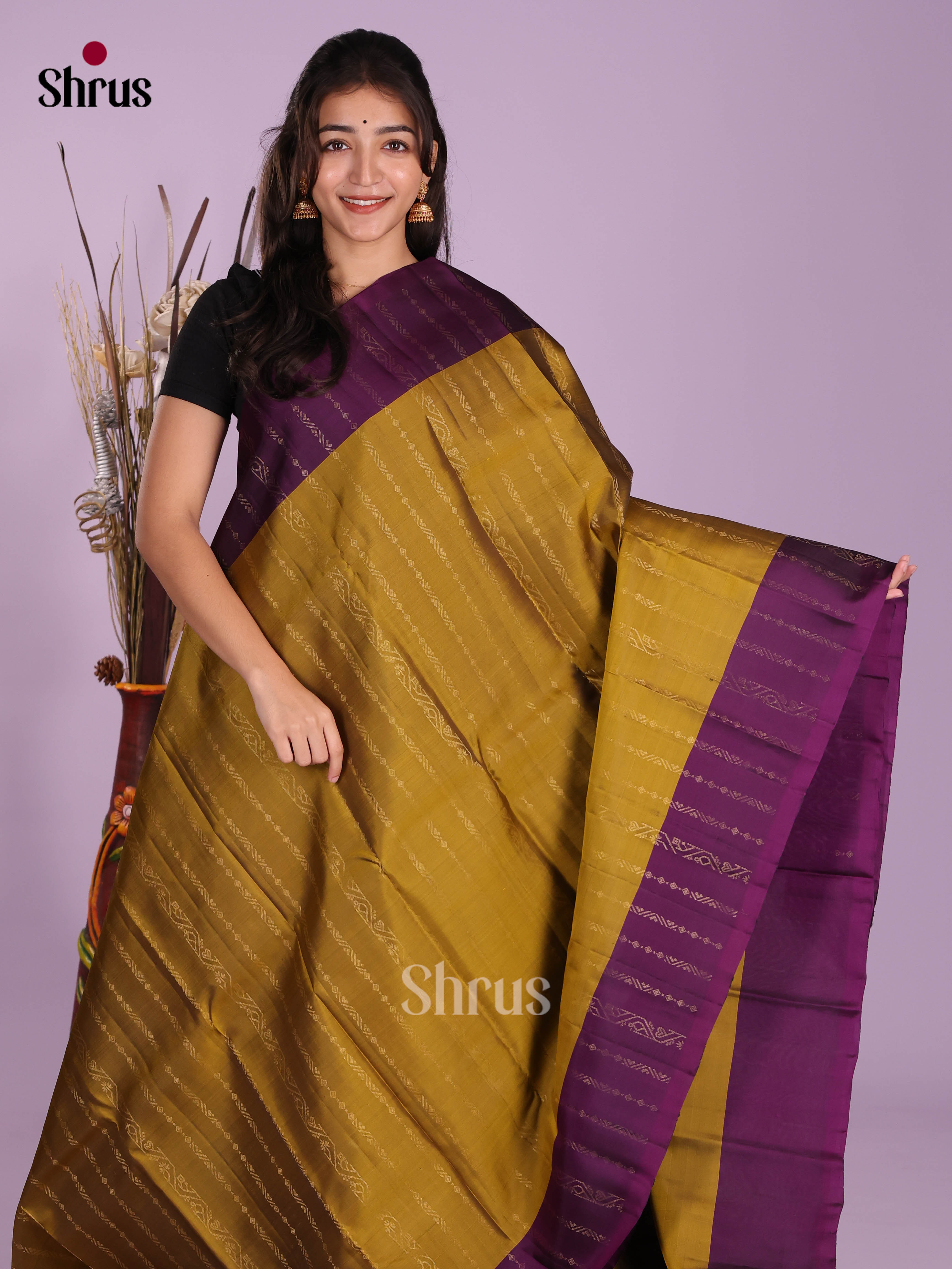Mehandi & Violet - Softsilk-halfpure Saree