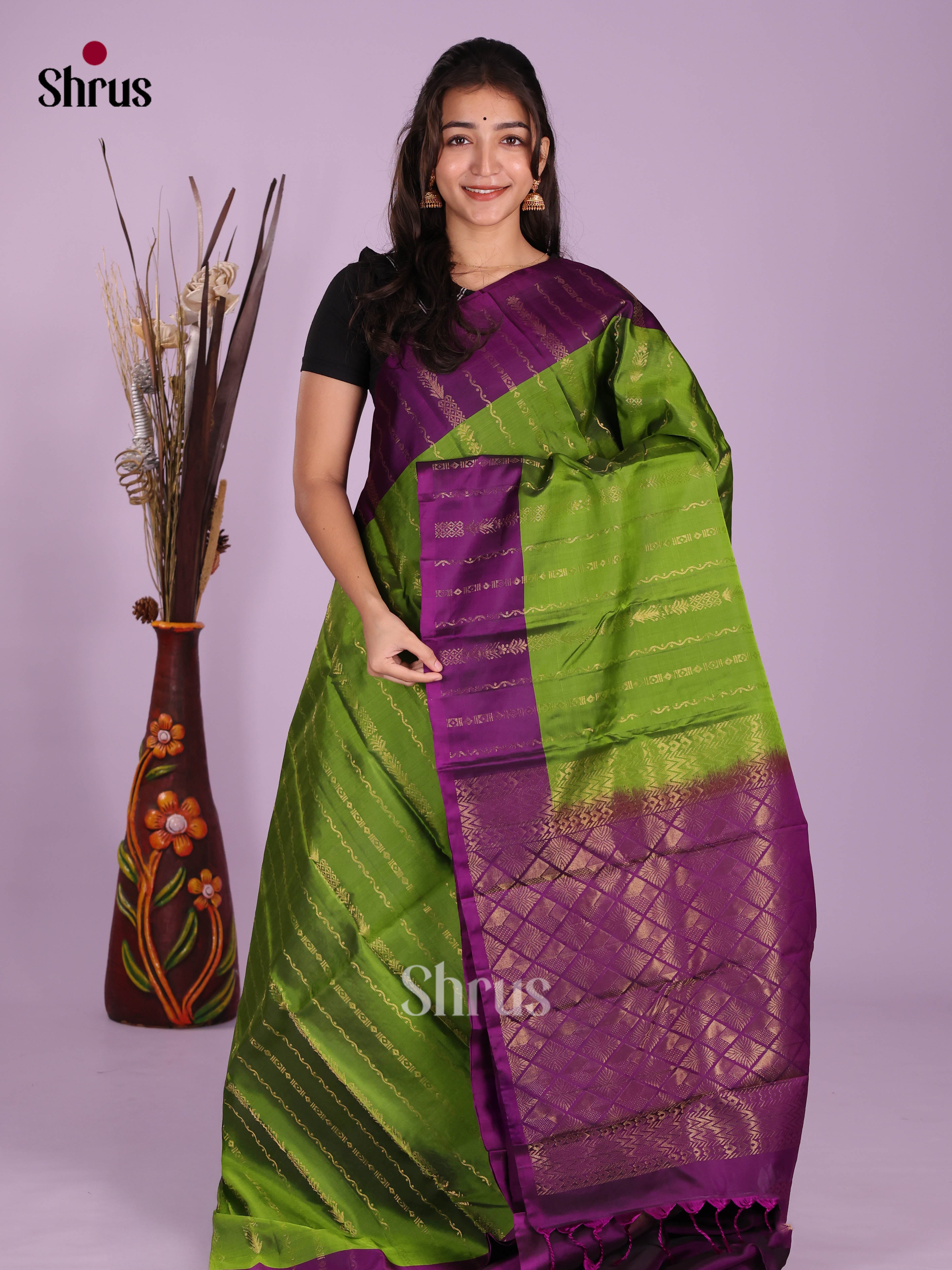 Green & Violet - Softsilk-halfpure Saree