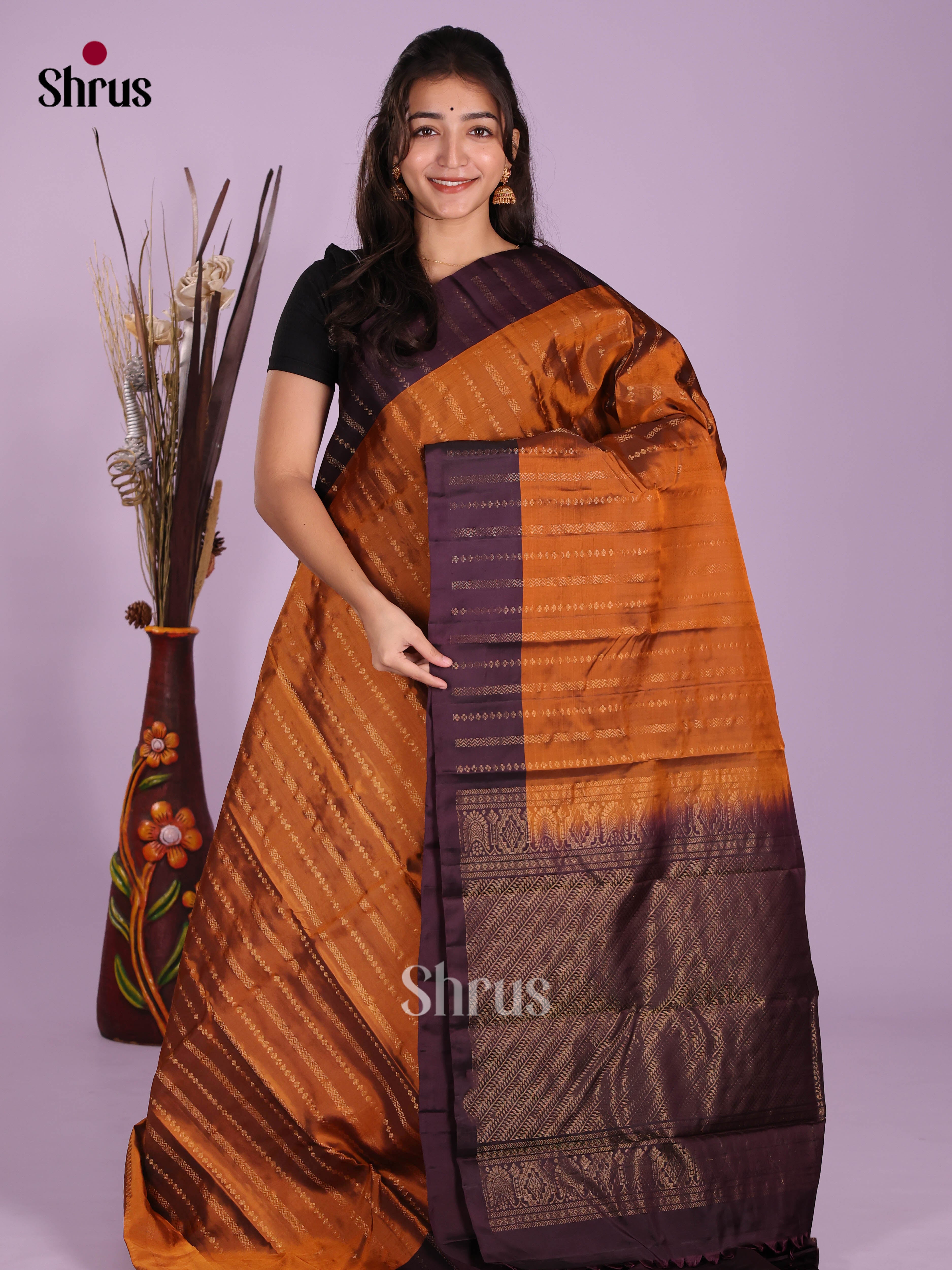 Rust & Jamun- Softsilk-halfpure Saree