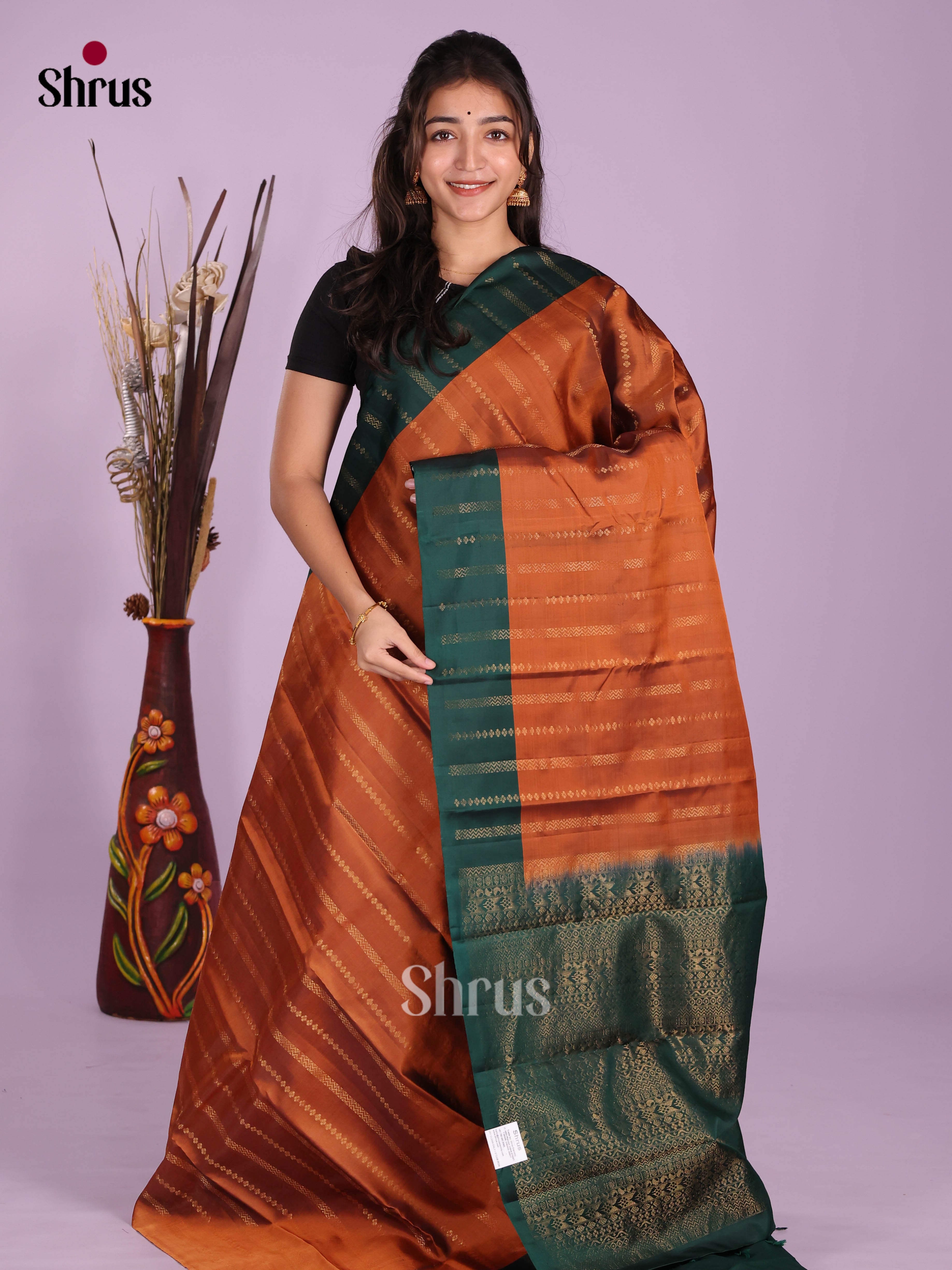Rust & Green- Softsilk-halfpure Saree