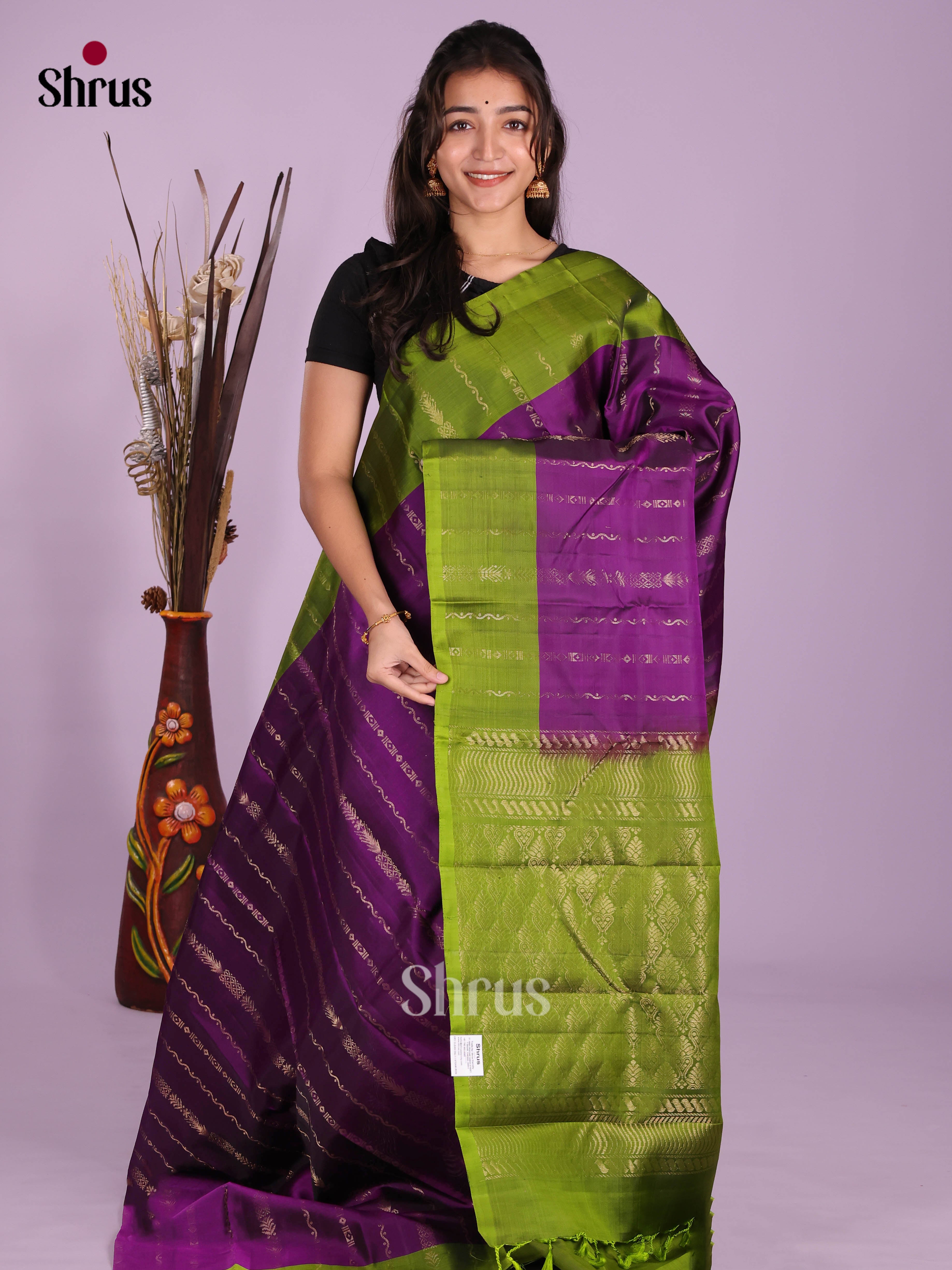 Violet & Green - Softsilk-halfpure Saree - Shop on Shrus.com
