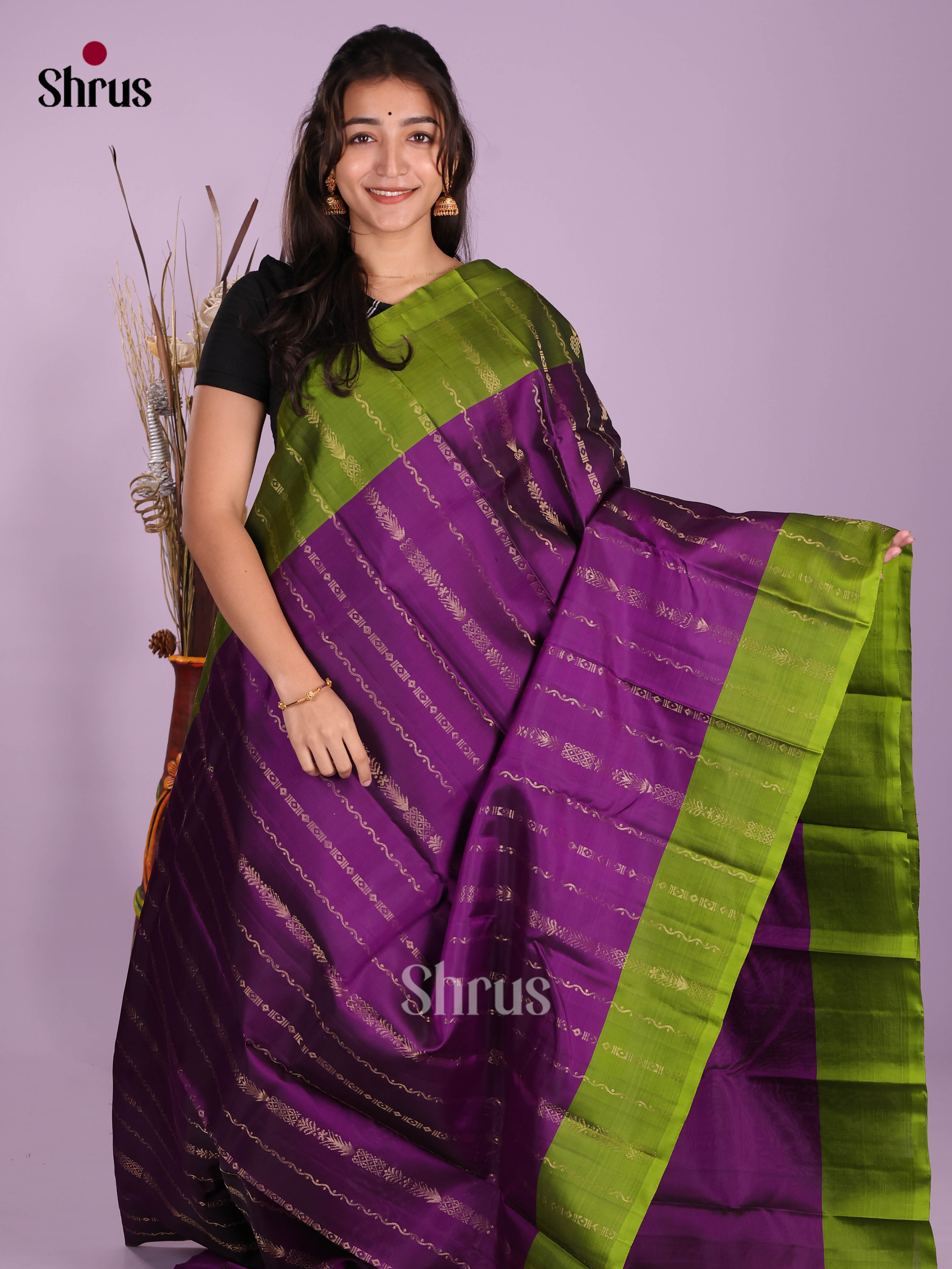 Violet & Green - Softsilk-halfpure Saree - Shop on Shrus.com
