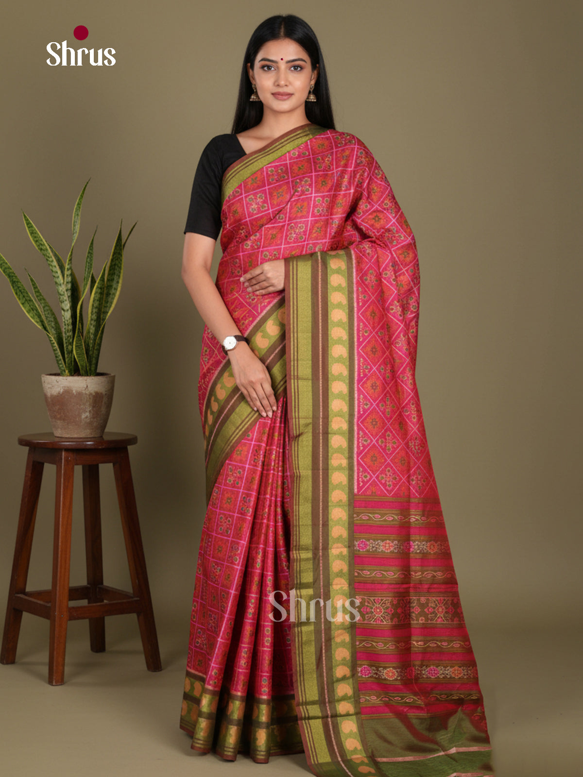 Pink & Green - Semi Patola Saree